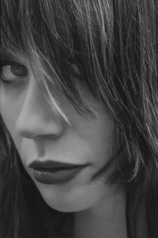 shy woman, close-up side profile, moody black and white, SD Phone Wallpaper
