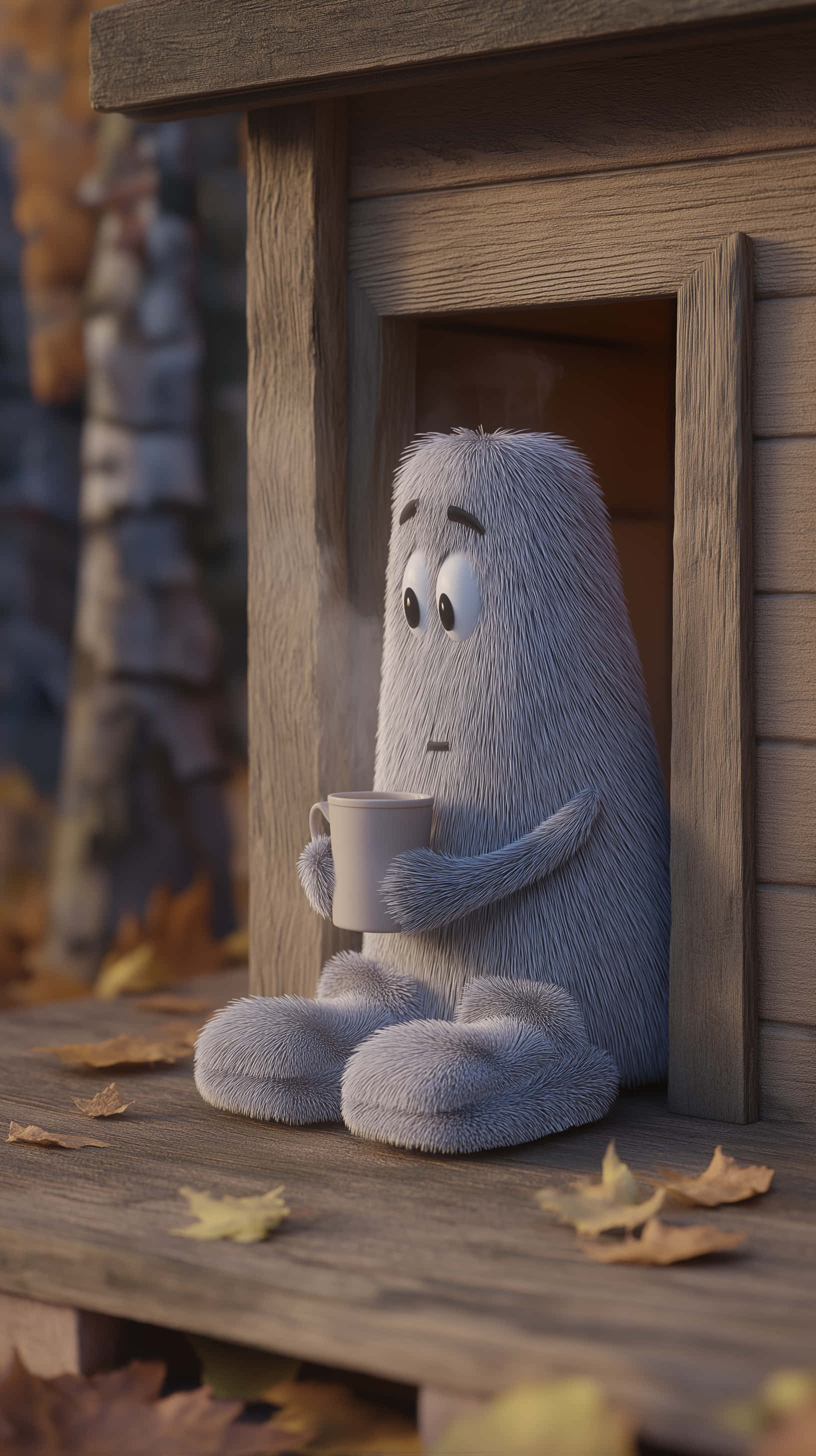 Shy, fuzzy ghost, mug, 2K Phone Wallpaper
