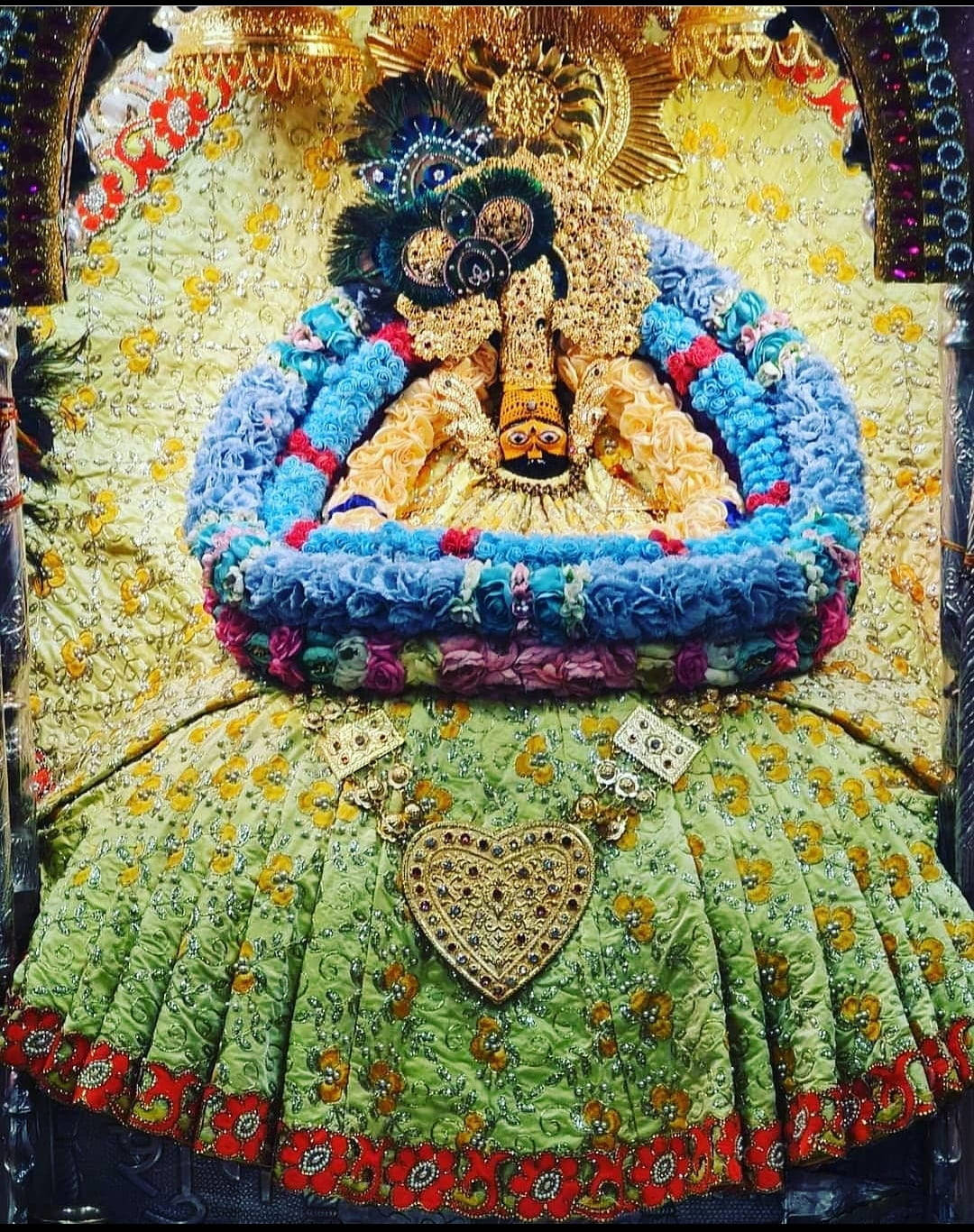 Shyam Baba, blue flower garlands, golden embroidered garments, HD Phone Wallpaper