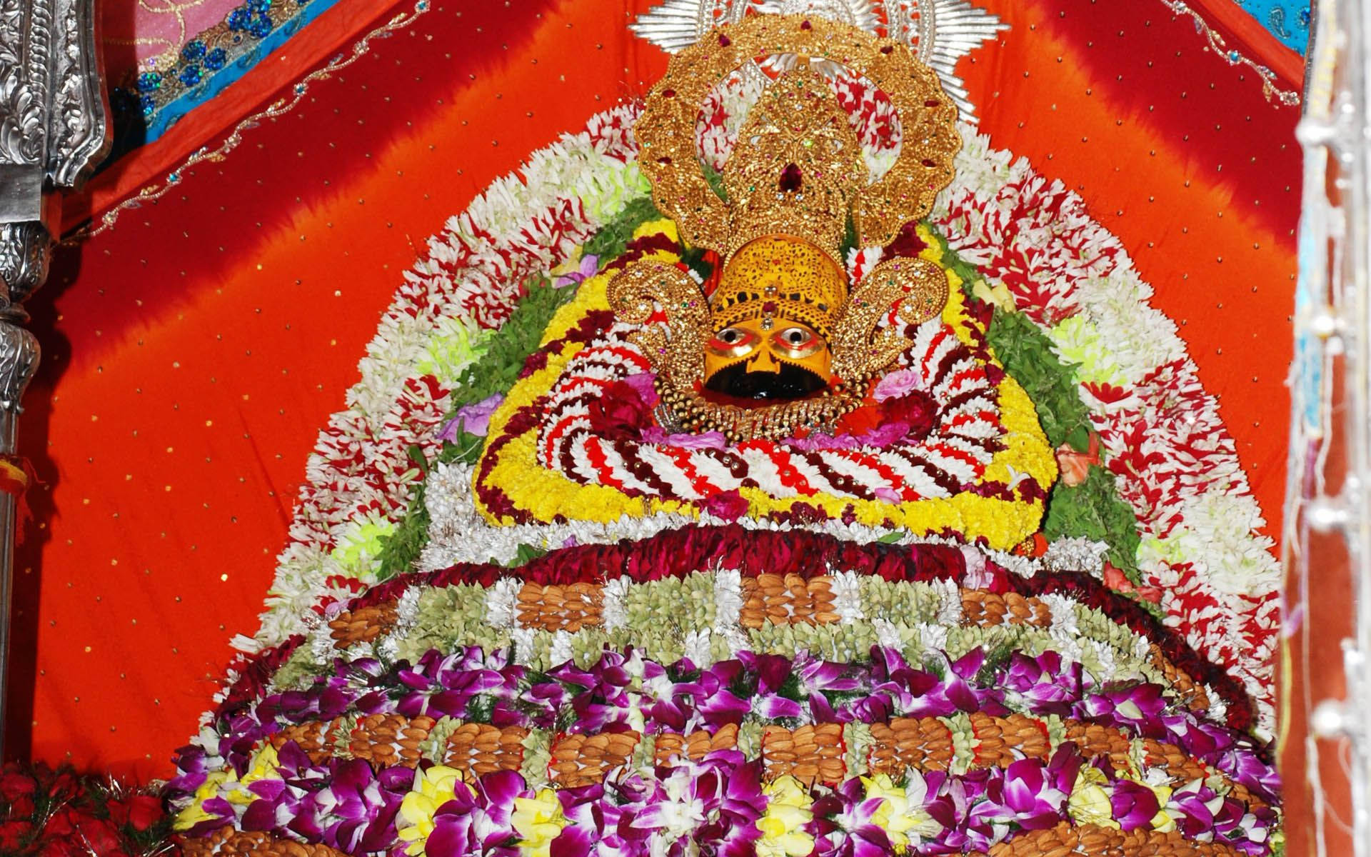 Shyam Baba, golden ornaments, floral garlands, Full HD Desktop Wallpaper