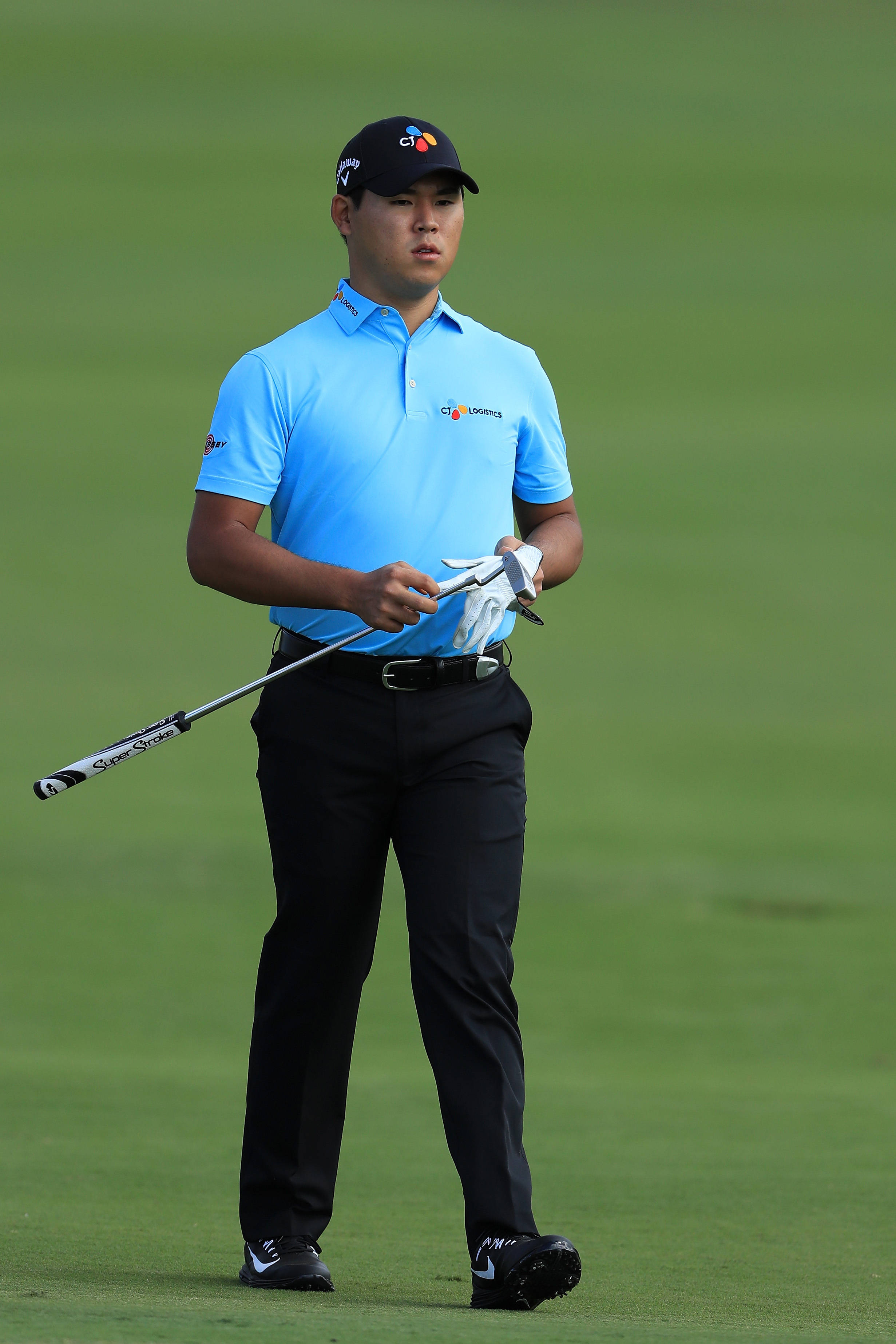 Si Woo Kim, golf course, bright blue shirt, 2K Phone Wallpaper