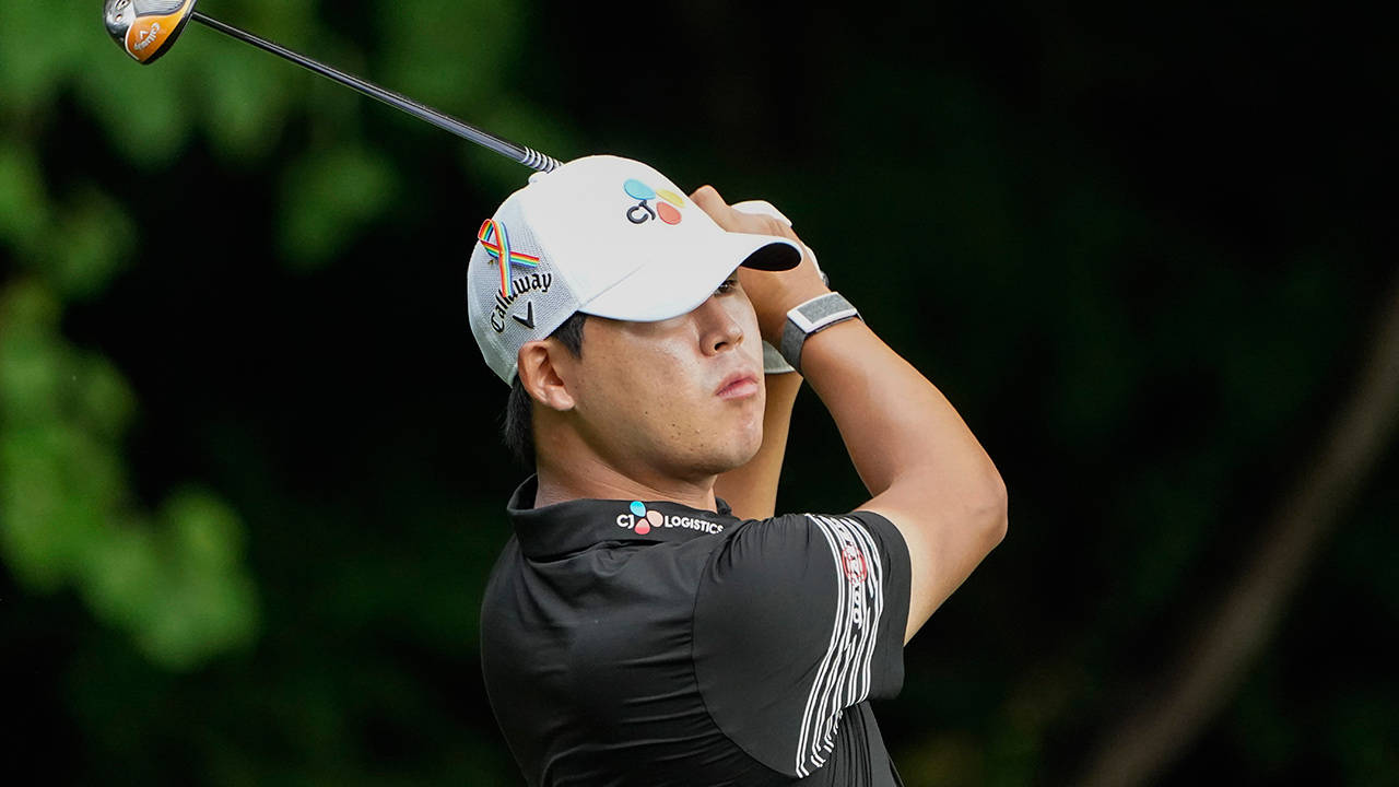 Si Woo Kim, golfer, mid-swing, HD Desktop Wallpaper