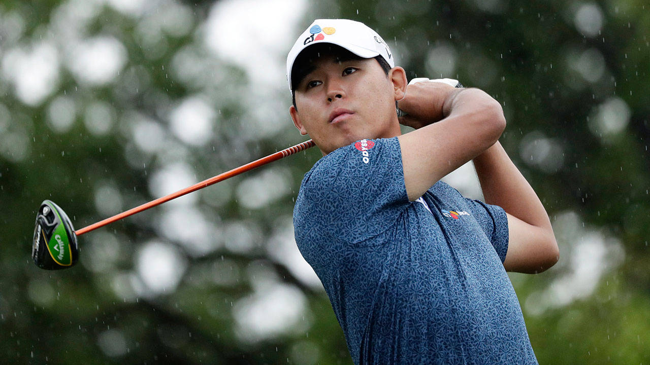 Si Woo Kim, golfer, mid-swing, HD Desktop Wallpaper