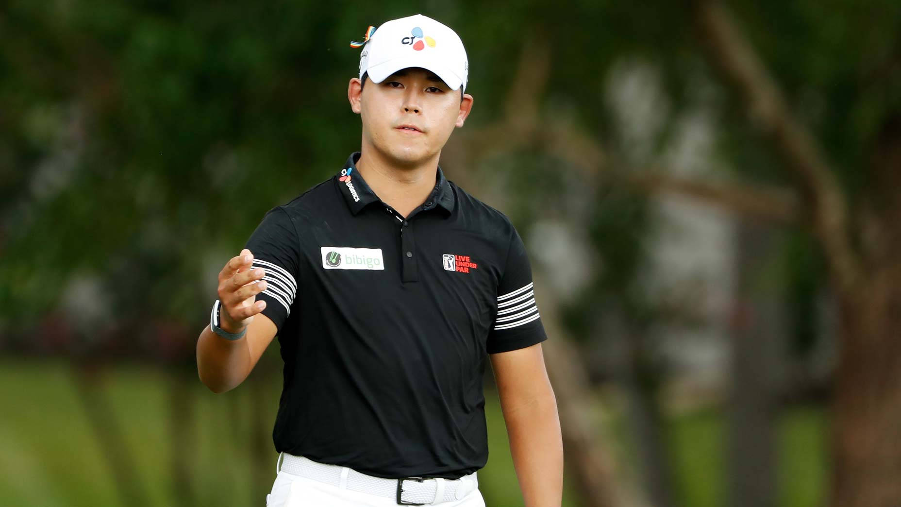 Si Woo Kim, black polo, white cap, HD Desktop Wallpaper