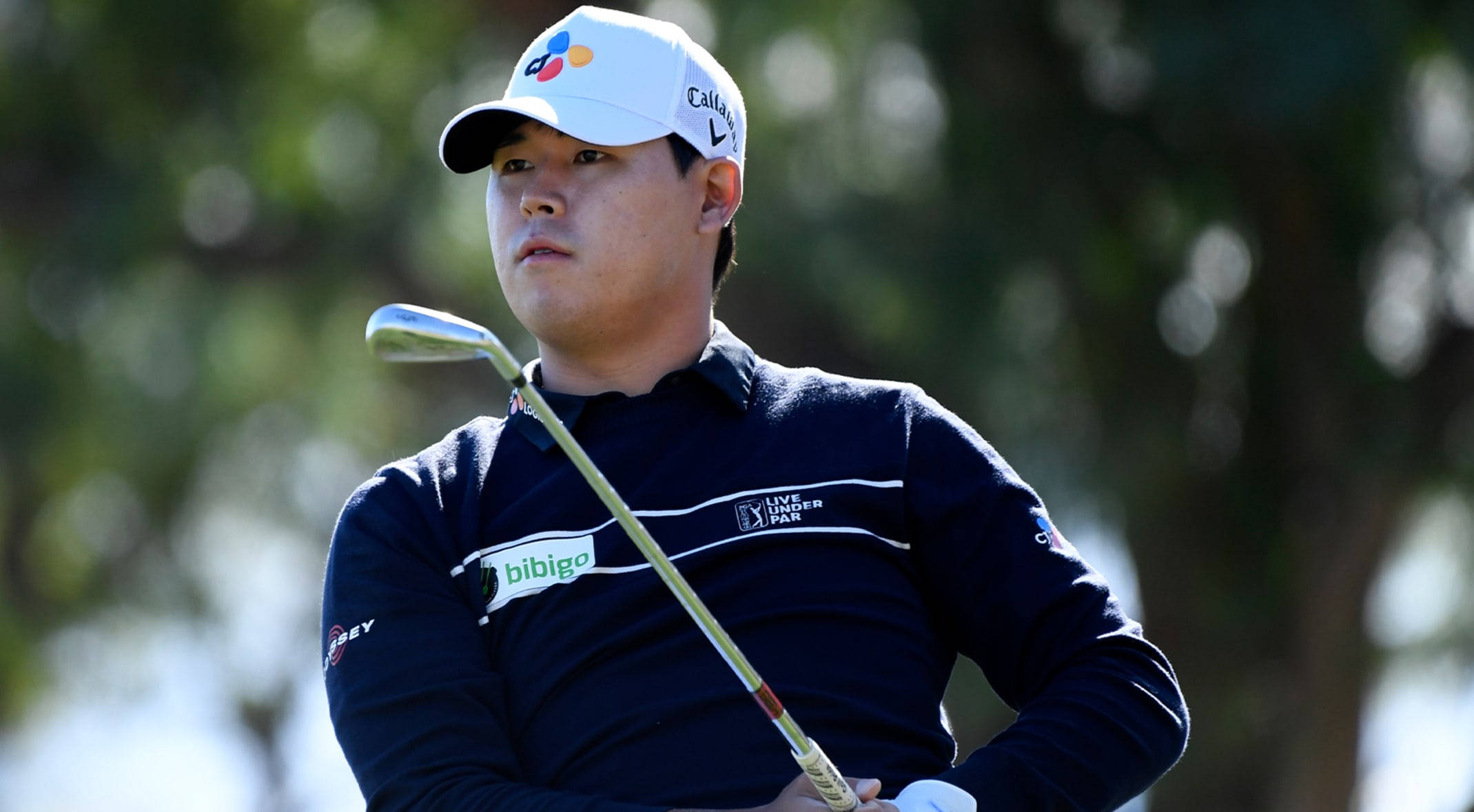 Si Woo Kim, golf club, navy shirt, Full HD Desktop Wallpaper