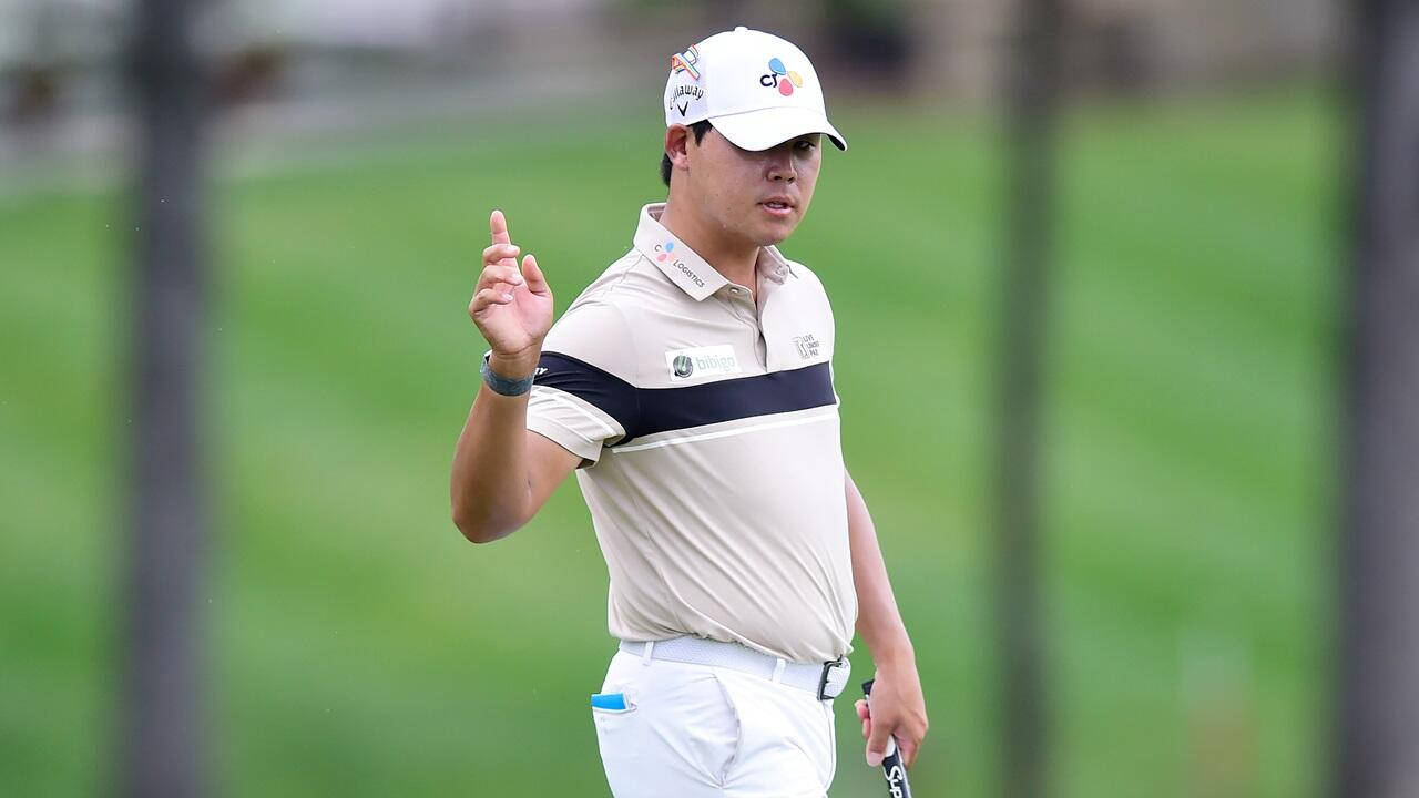 Si Woo Kim, beige and black attire, golf club, HD Desktop Wallpaper