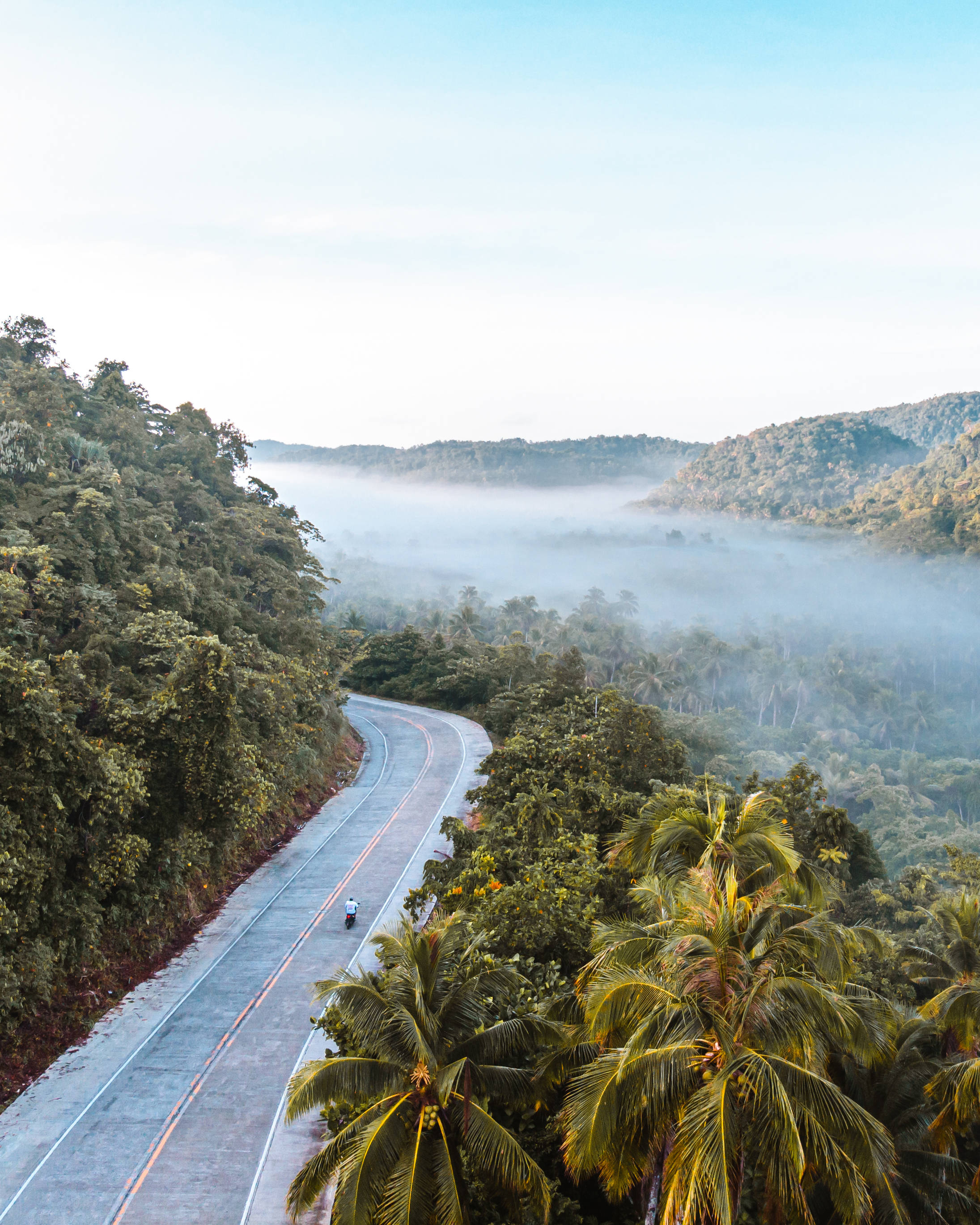 Siargao Island, foggy mountain road, lush green jungle, 2K Phone Wallpaper
