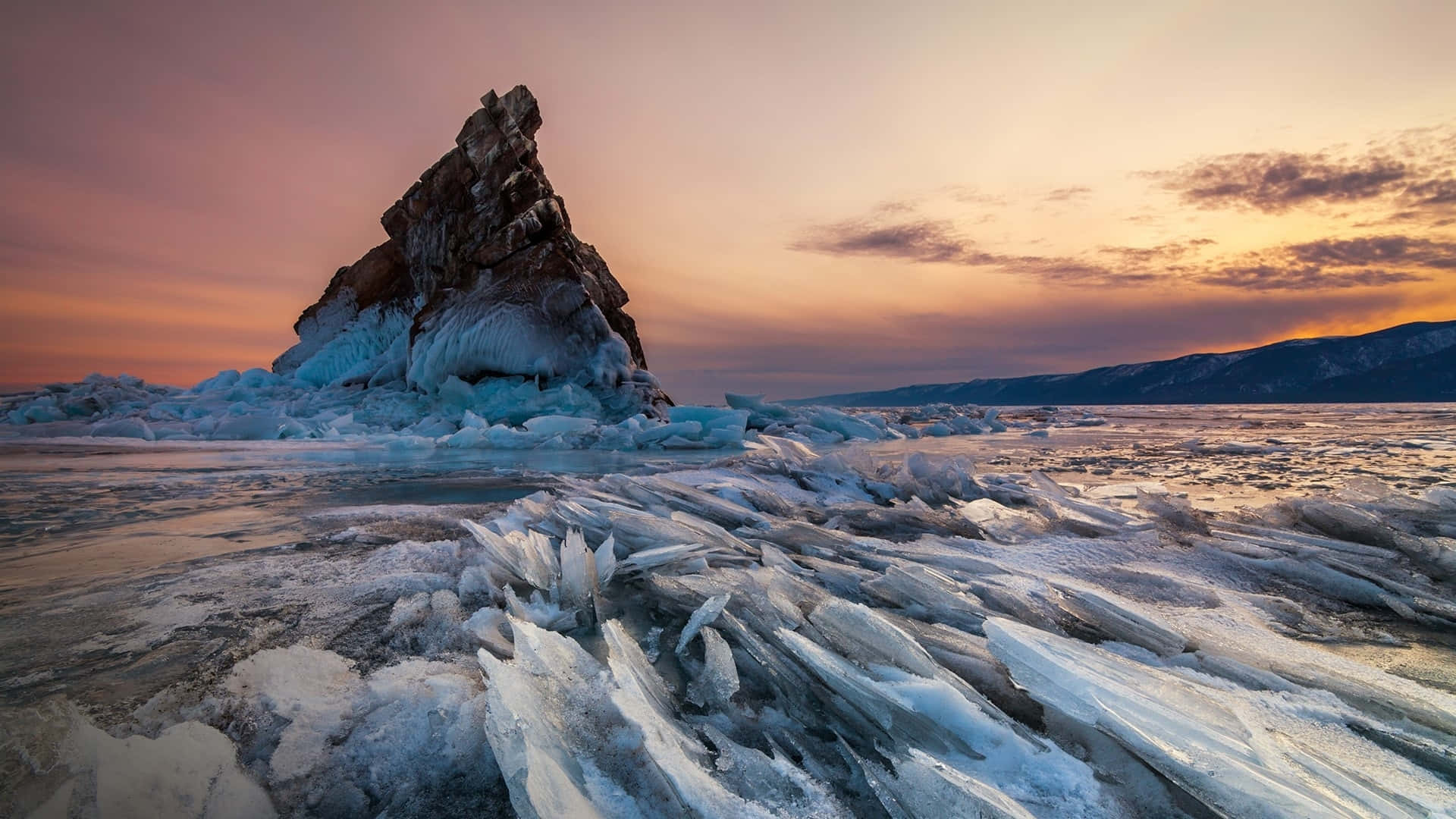 Siberia, frozen lake, jagged ice formation, Full HD Desktop Wallpaper