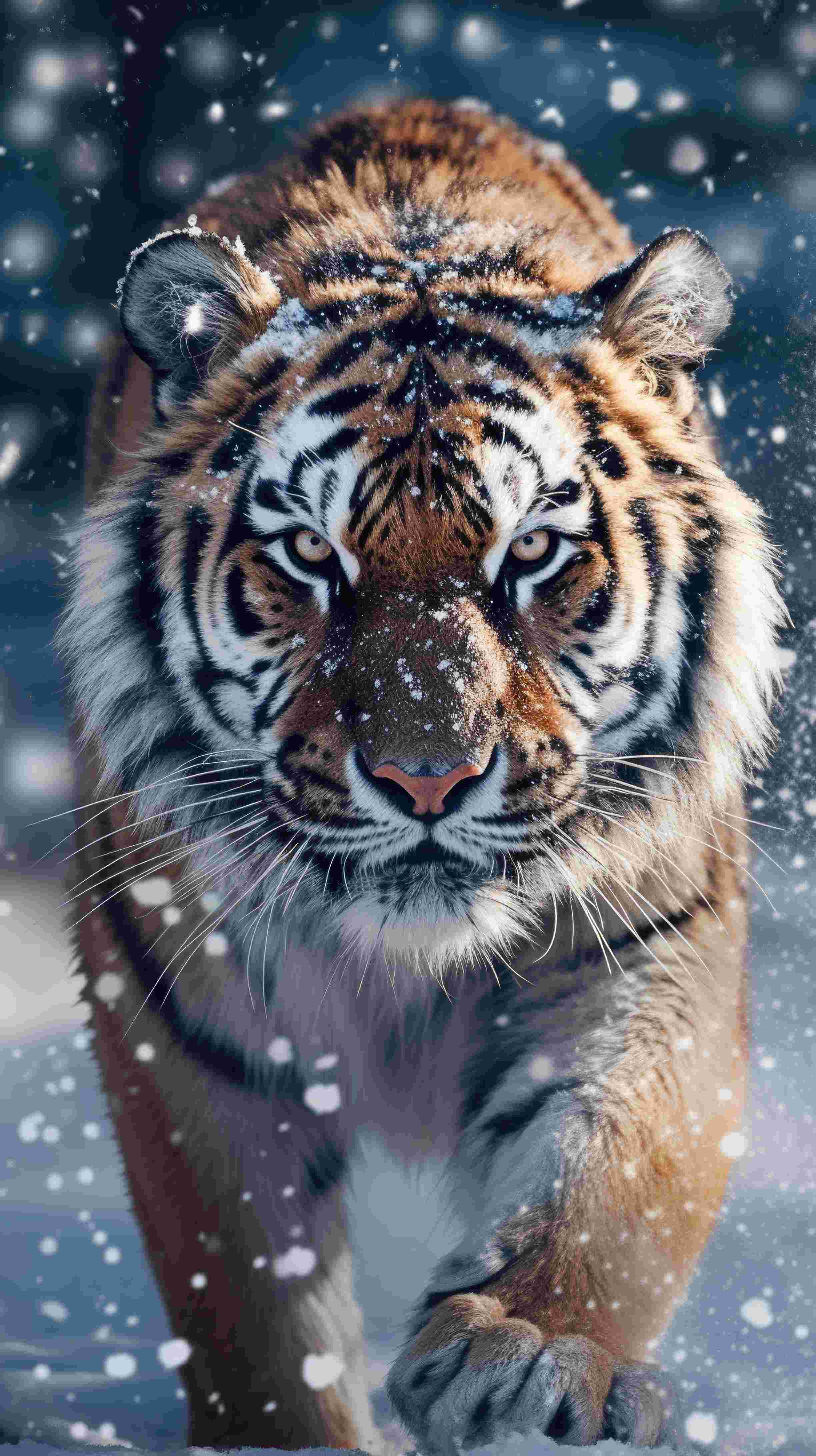 Siberian Tiger, orange stripes, white fur, 4K Phone Wallpaper