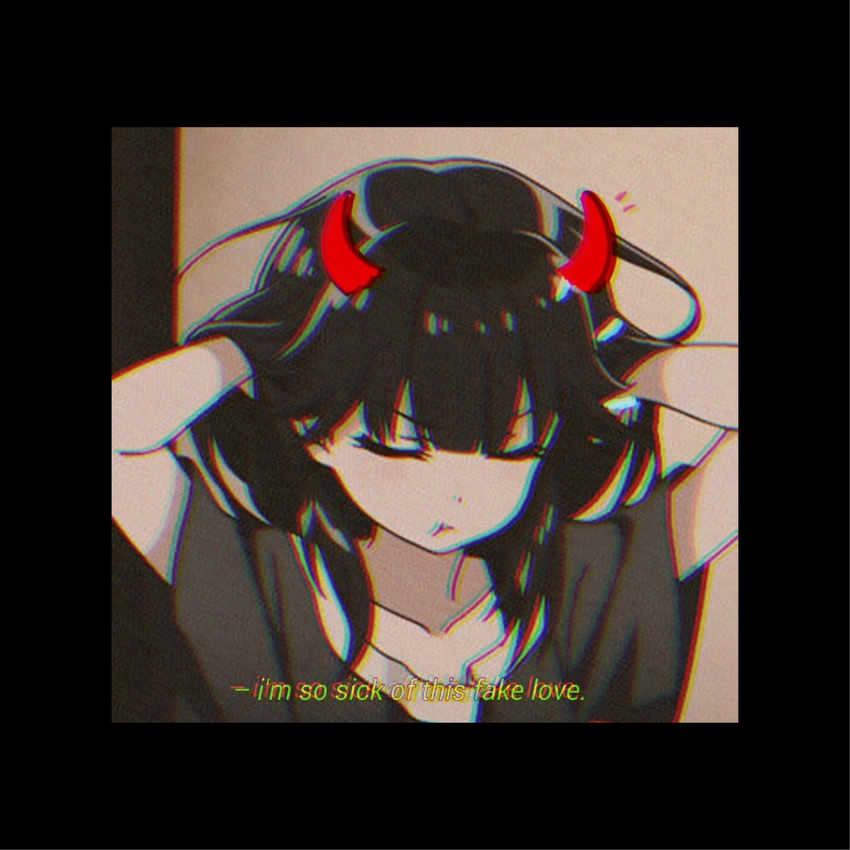 sick anime, anime girl, red horns, 2K Desktop Wallpaper