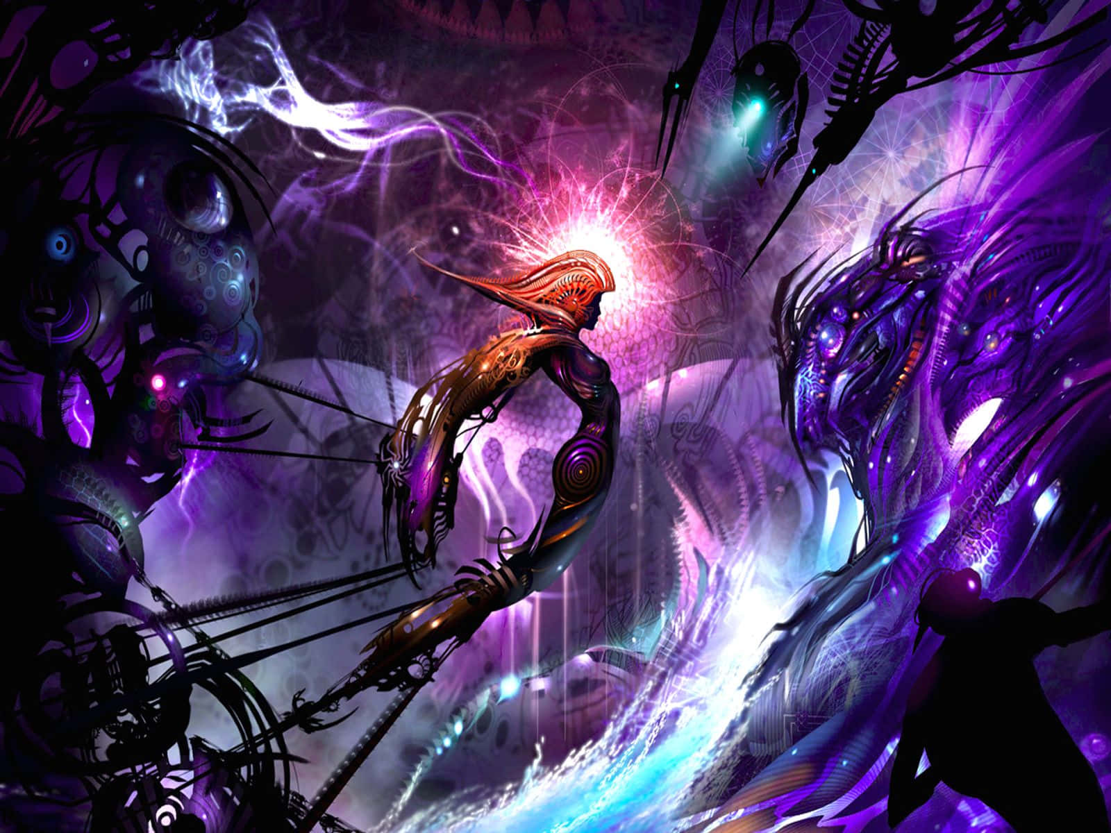 Sick Anime, purple aesthetic, biomechanical details, HD Desktop Wallpaper