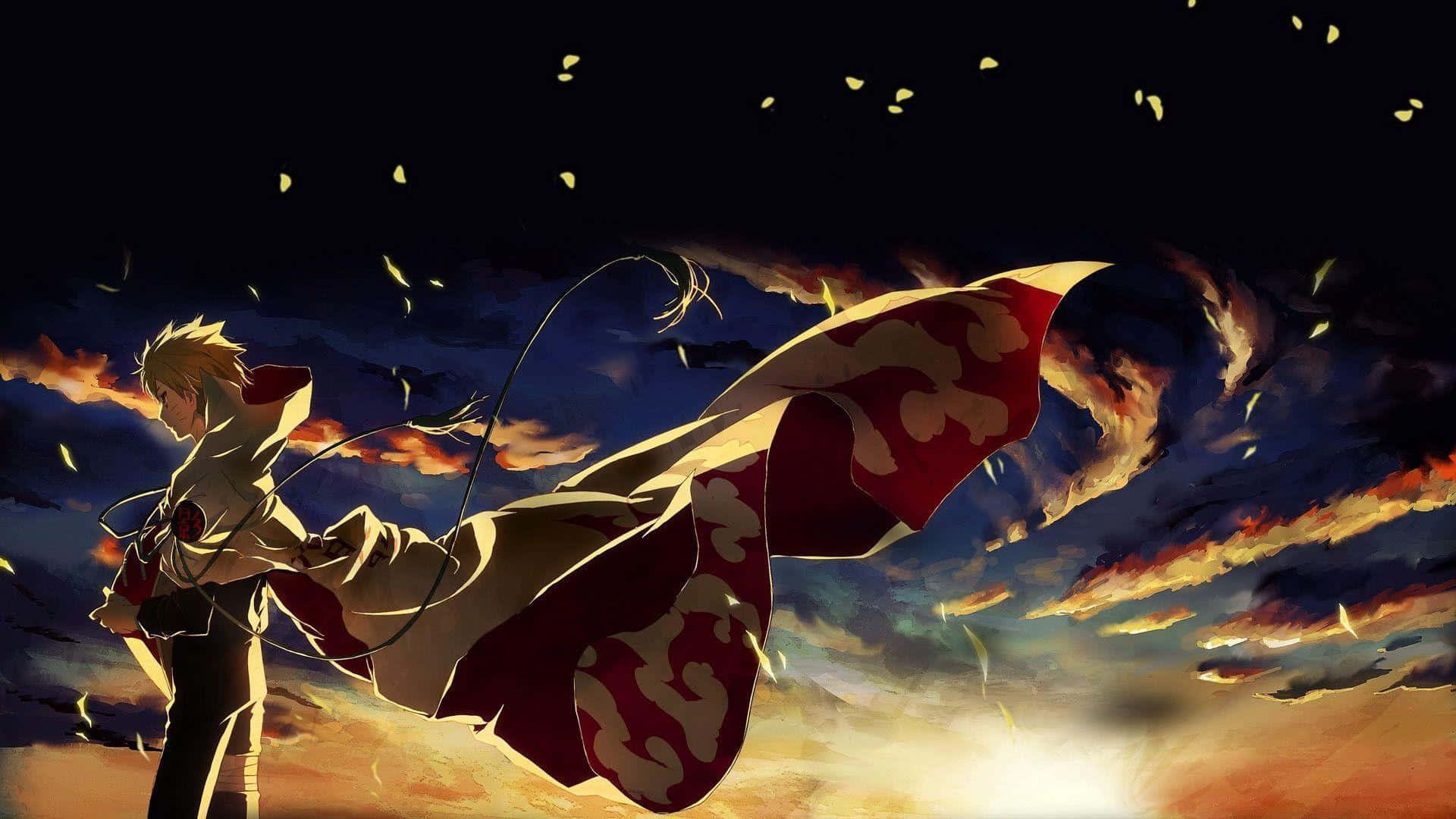 sick anime, blond anime warrior, red and white cloak, Full HD Desktop Wallpaper