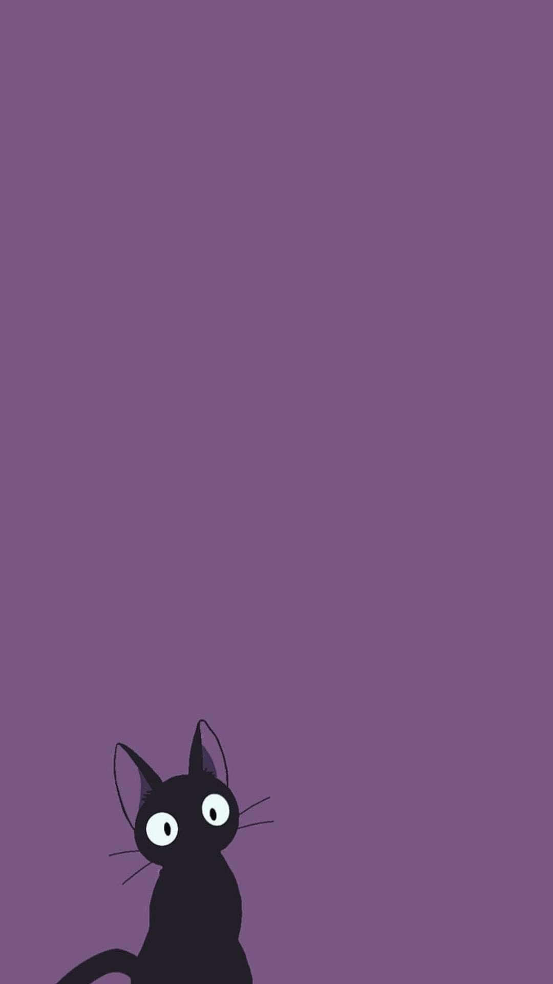 black cat, glowing white eyes, solid purple background, Full HD Phone Wallpaper