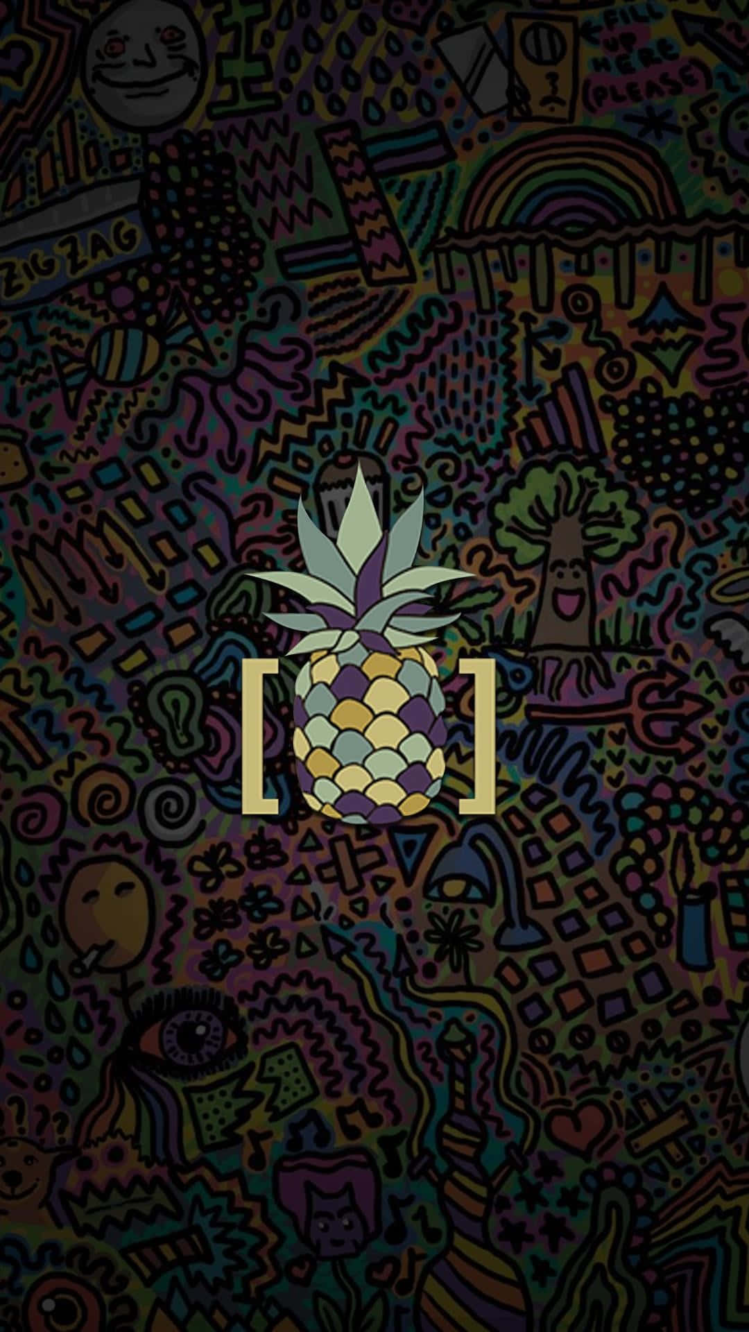pineapple logo, colorful background, psychedelic doodle pattern, Full HD Phone Wallpaper