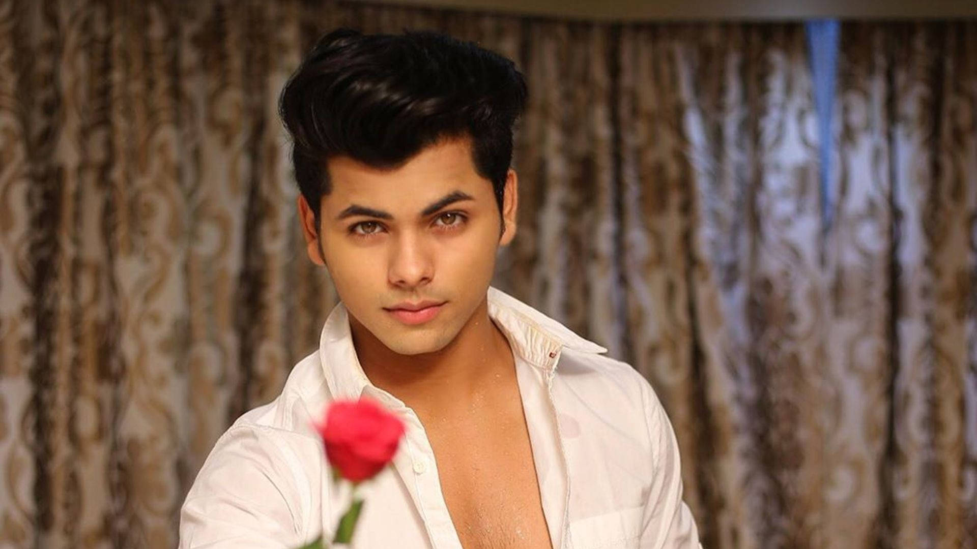 Siddharth Nigam, red rose, dark hair, Full HD Desktop Wallpaper