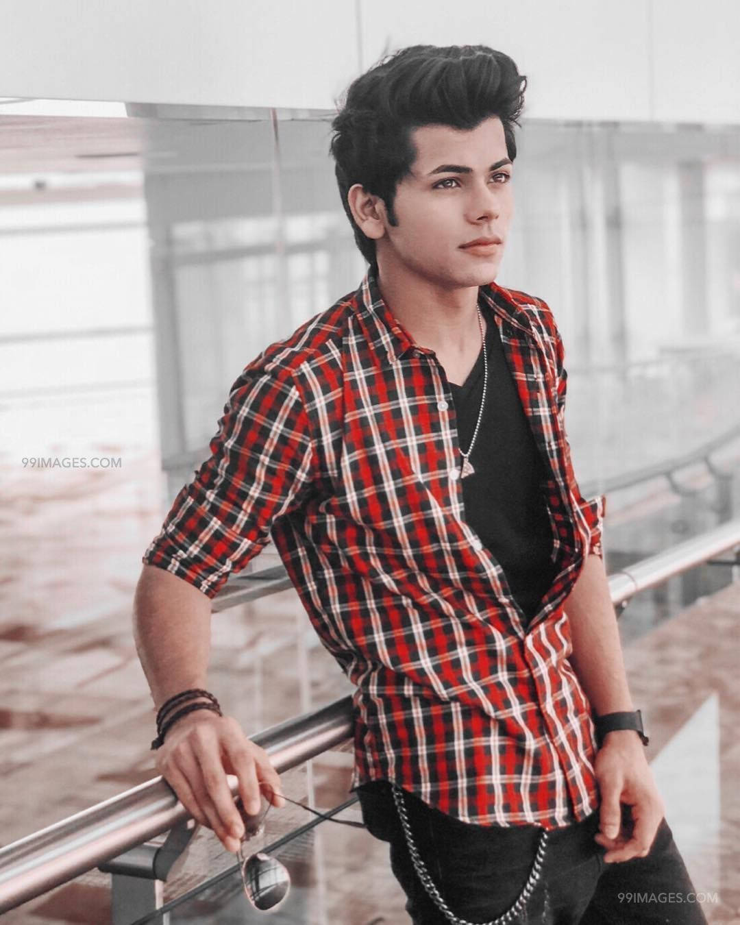 Siddharth Nigam, red plaid shirt, railing, HD Phone Wallpaper