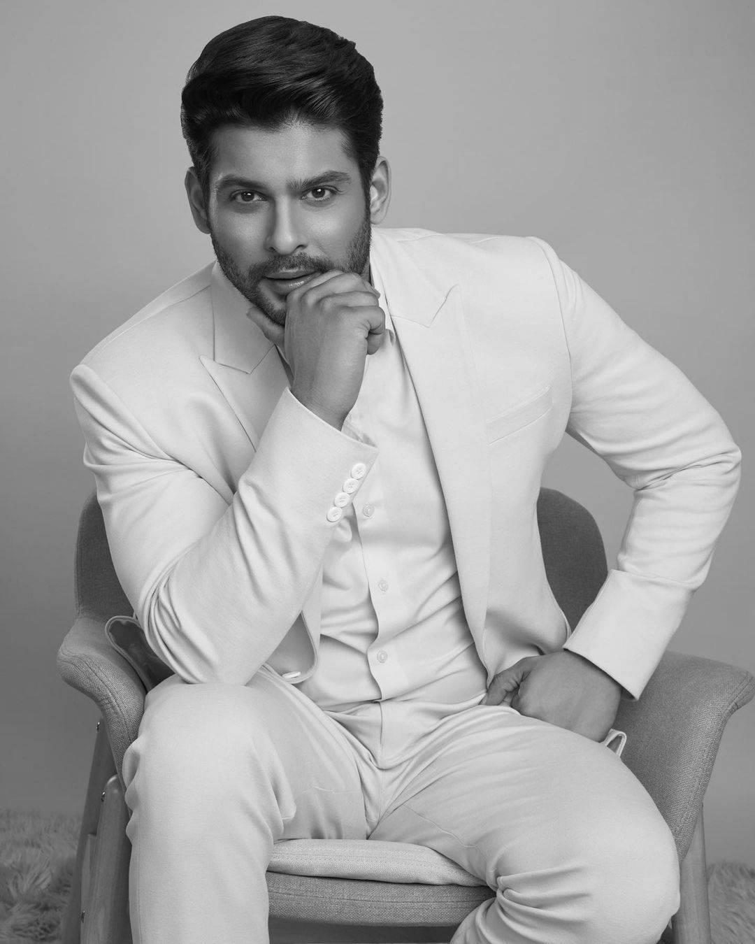 Sidharth Shukla, white suit, minimalist studio portrait, HD Phone Wallpaper
