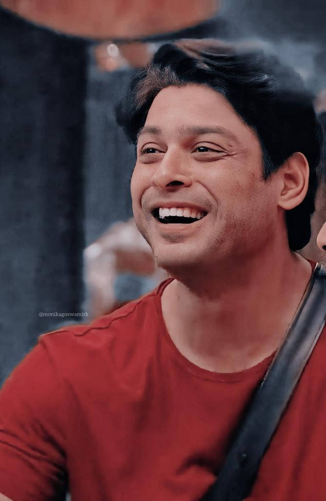 Sidharth Shukla, red shirt, smiling, SD Phone Wallpaper
