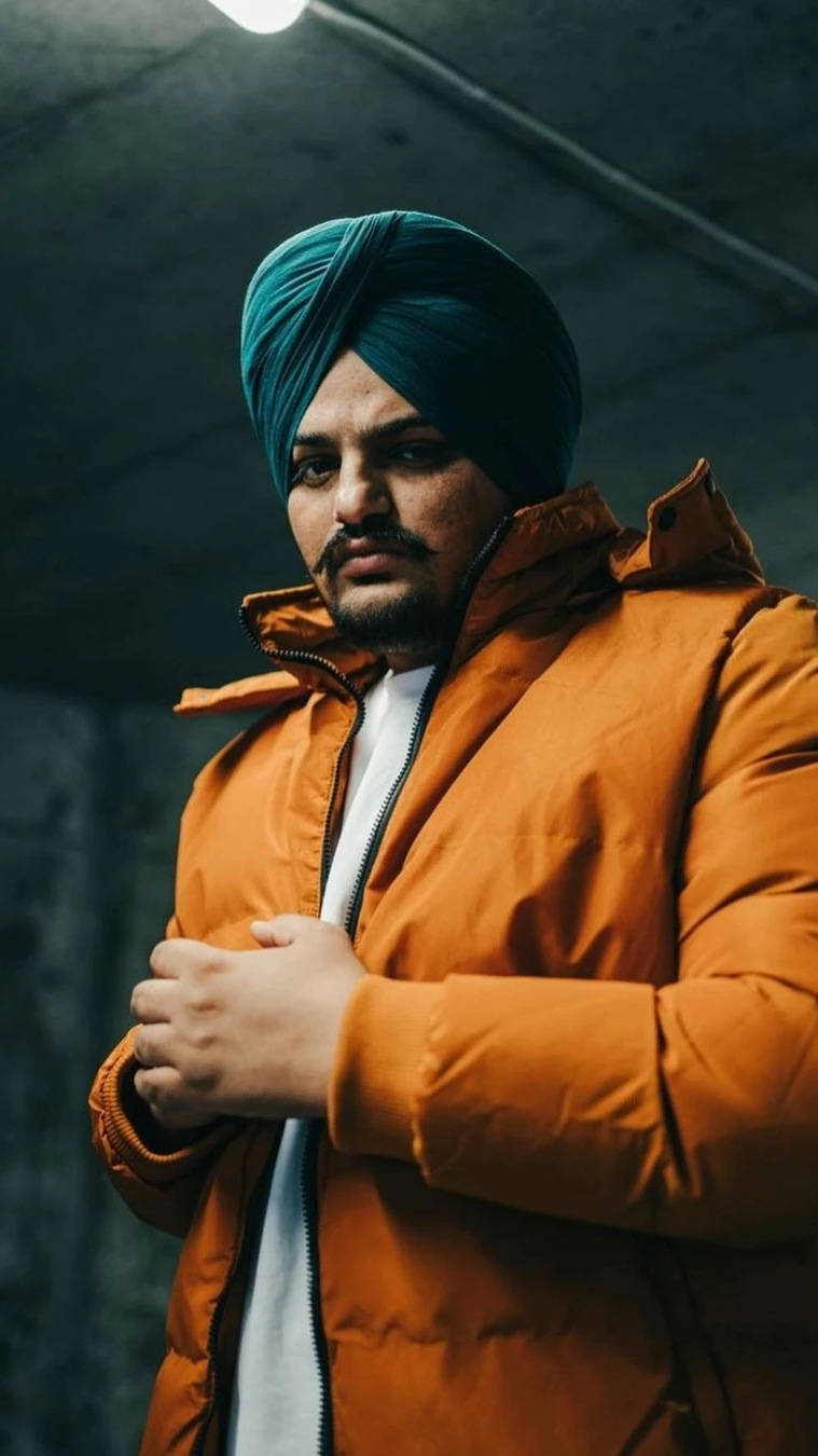Sidhu Moose Wala, teal turban, orange puffer jacket, HD Phone Wallpaper