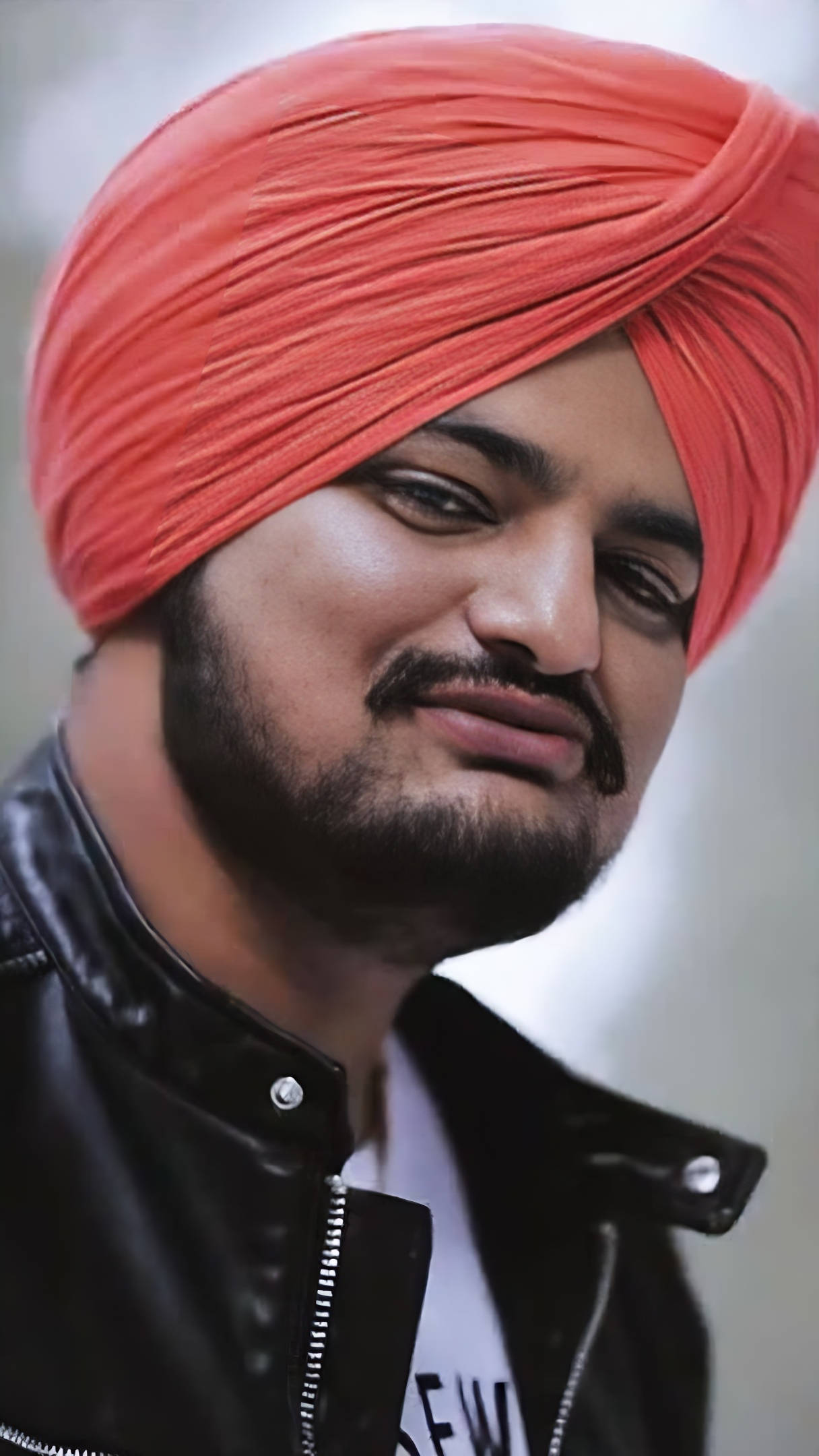 Sidhu Moose Wala, bright red turban, black leather jacket, Full HD Phone Wallpaper