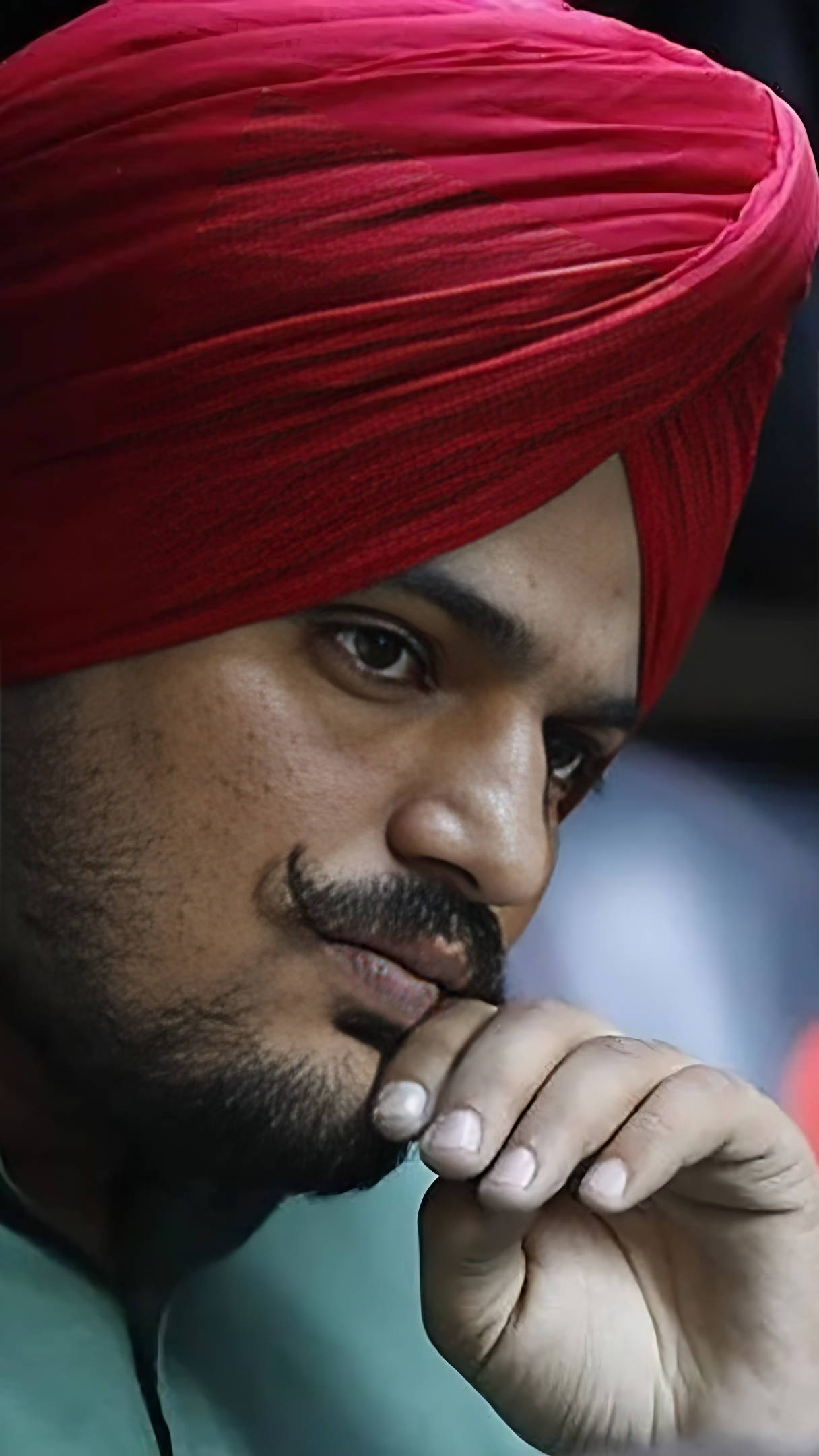 Sidhu Moose Wala, vibrant red turban, gazes thoughtfully, Full HD Phone Wallpaper