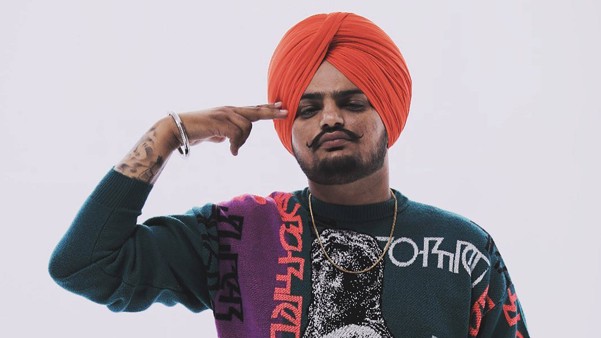 Sidhu Moose Wala, orange turban, tattoos, Full HD Desktop Wallpaper