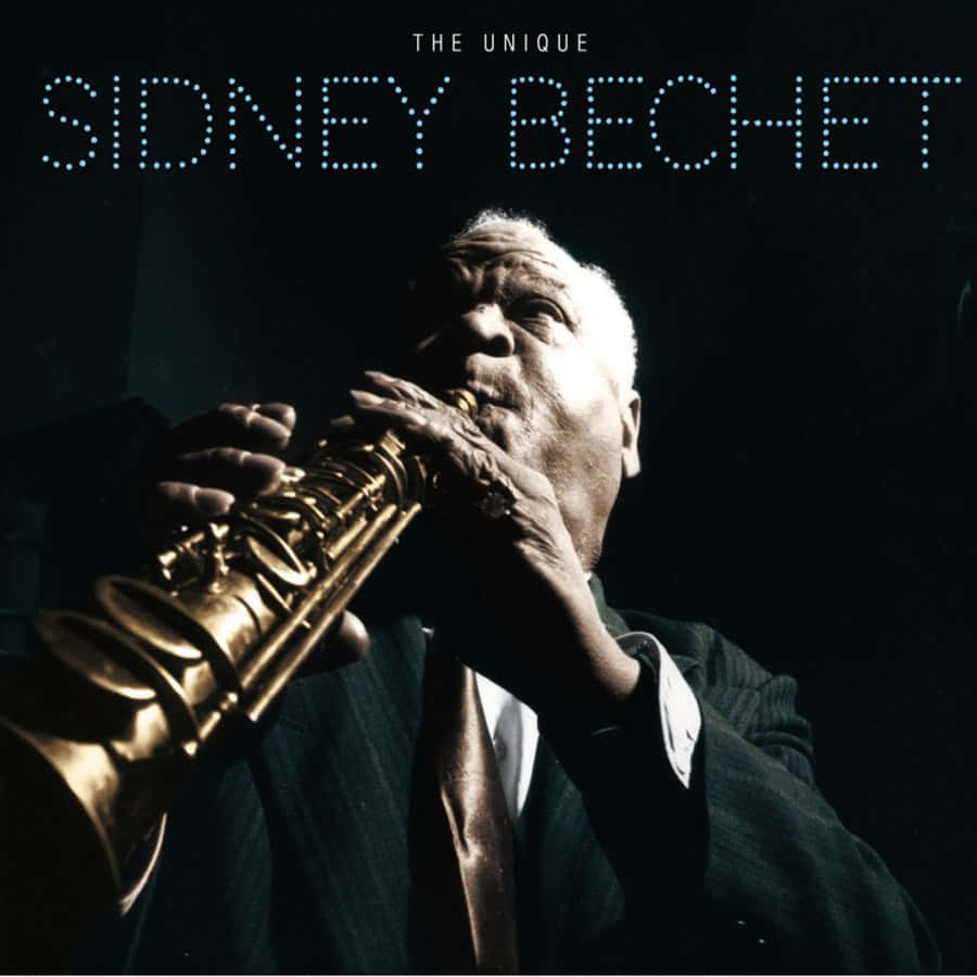 Sidney Bechet, golden saxophone, studio lighting, SD Desktop Wallpaper