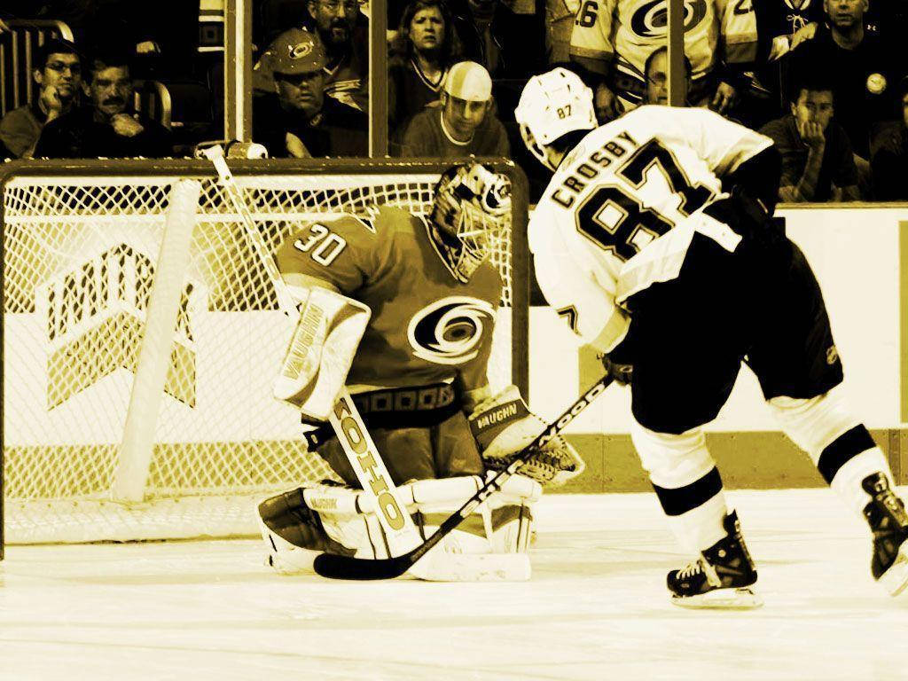 Sidney Crosby, white jersey number 87, brown gear, SD Desktop Wallpaper