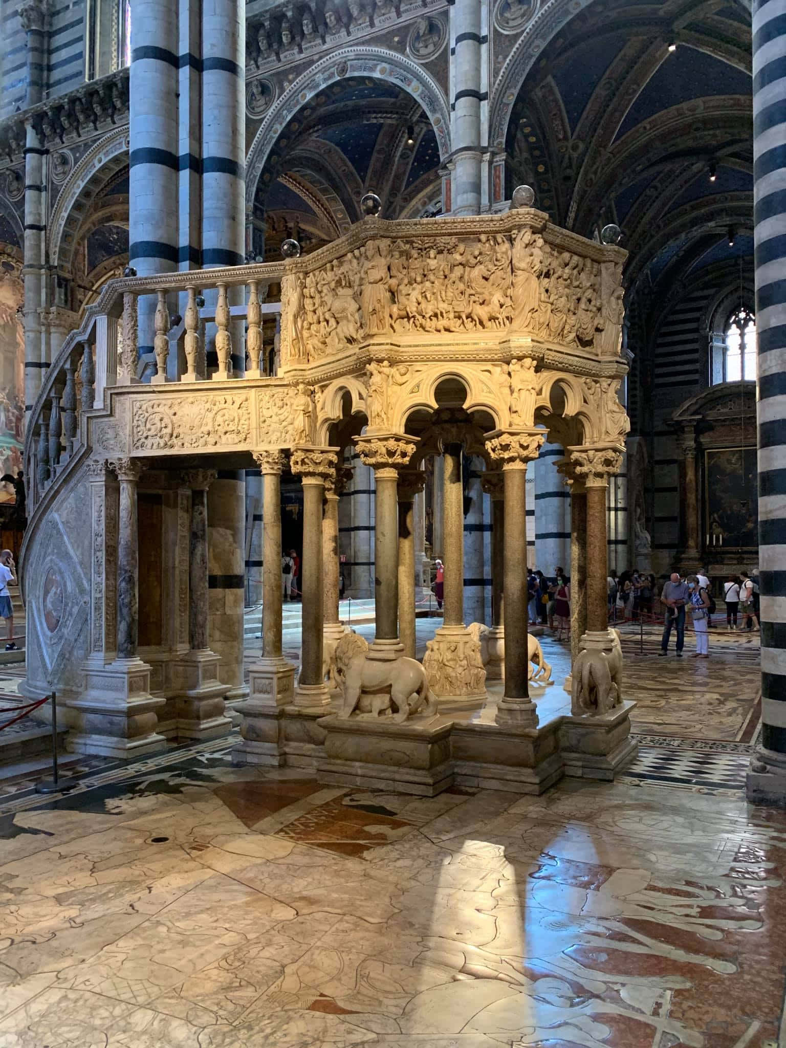 Siena Cathedral, marble pulpit, lion statues, Full HD Phone Wallpaper