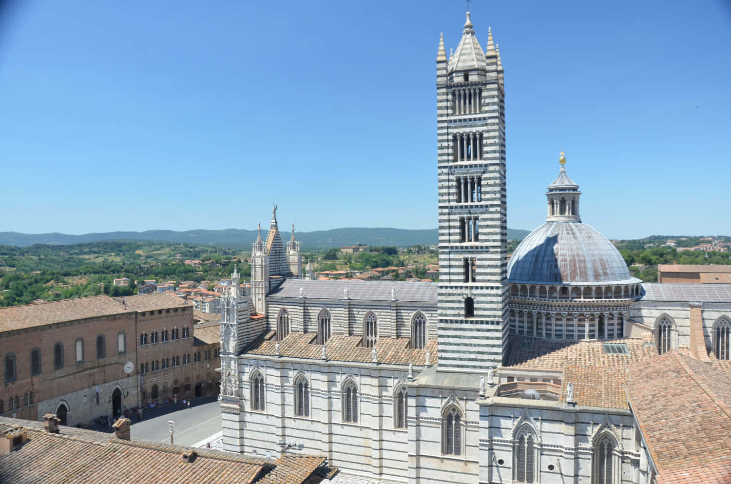 Siena Cathedral, striped tower, dome, HD Desktop Wallpaper