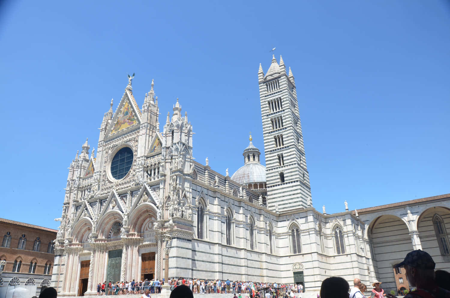 Siena Cathedral, striped tower, ornate facade, HD Desktop Wallpaper