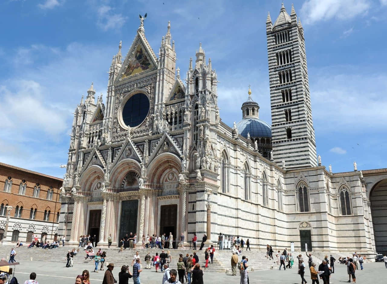 Siena Cathedral, striped tower, ornate facade, HD Desktop Wallpaper
