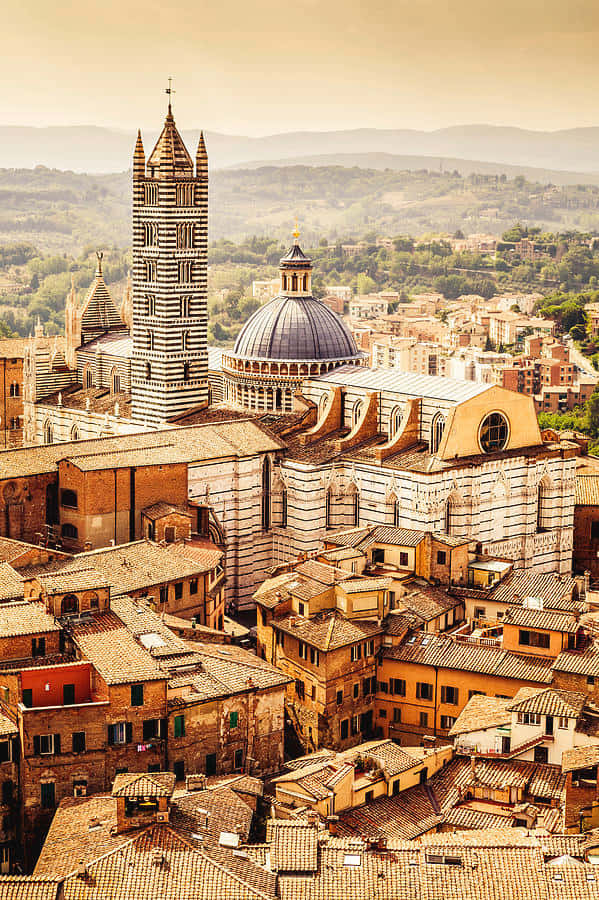 Siena Cathedral, striped tower, dome, SD Phone Wallpaper