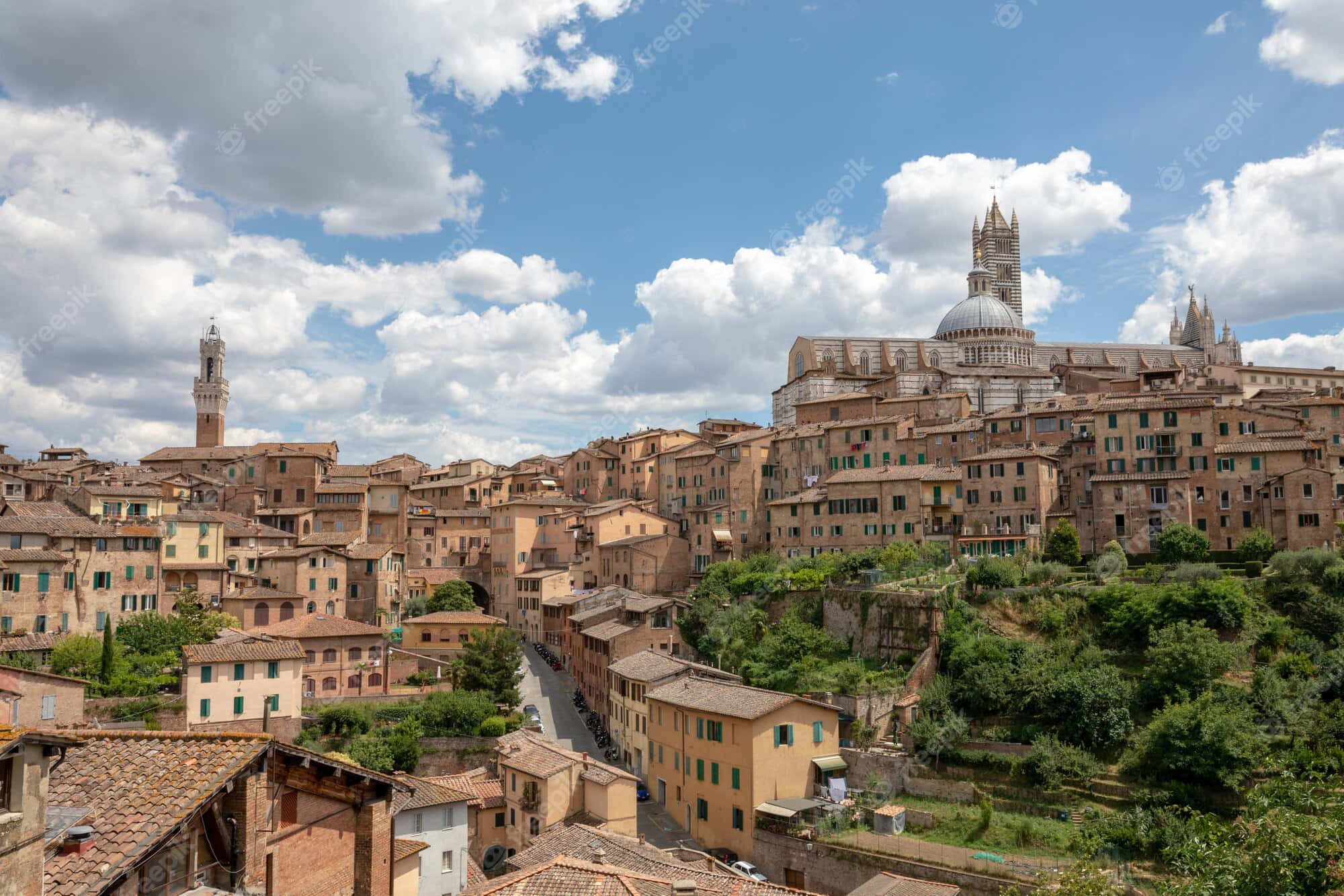 Siena, medieval houses and buildings, terracotta roofs, Full HD Desktop Wallpaper