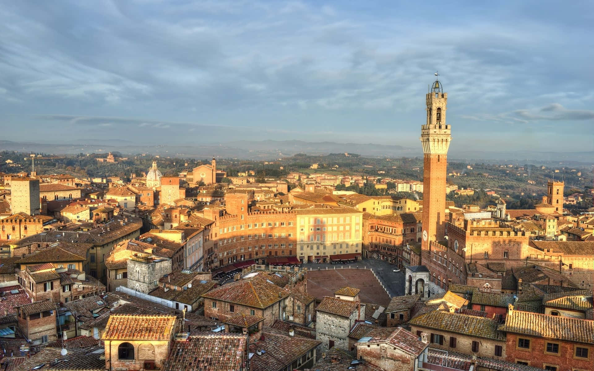 Siena, terracotta rooftops, tall clock tower, Full HD Desktop Wallpaper