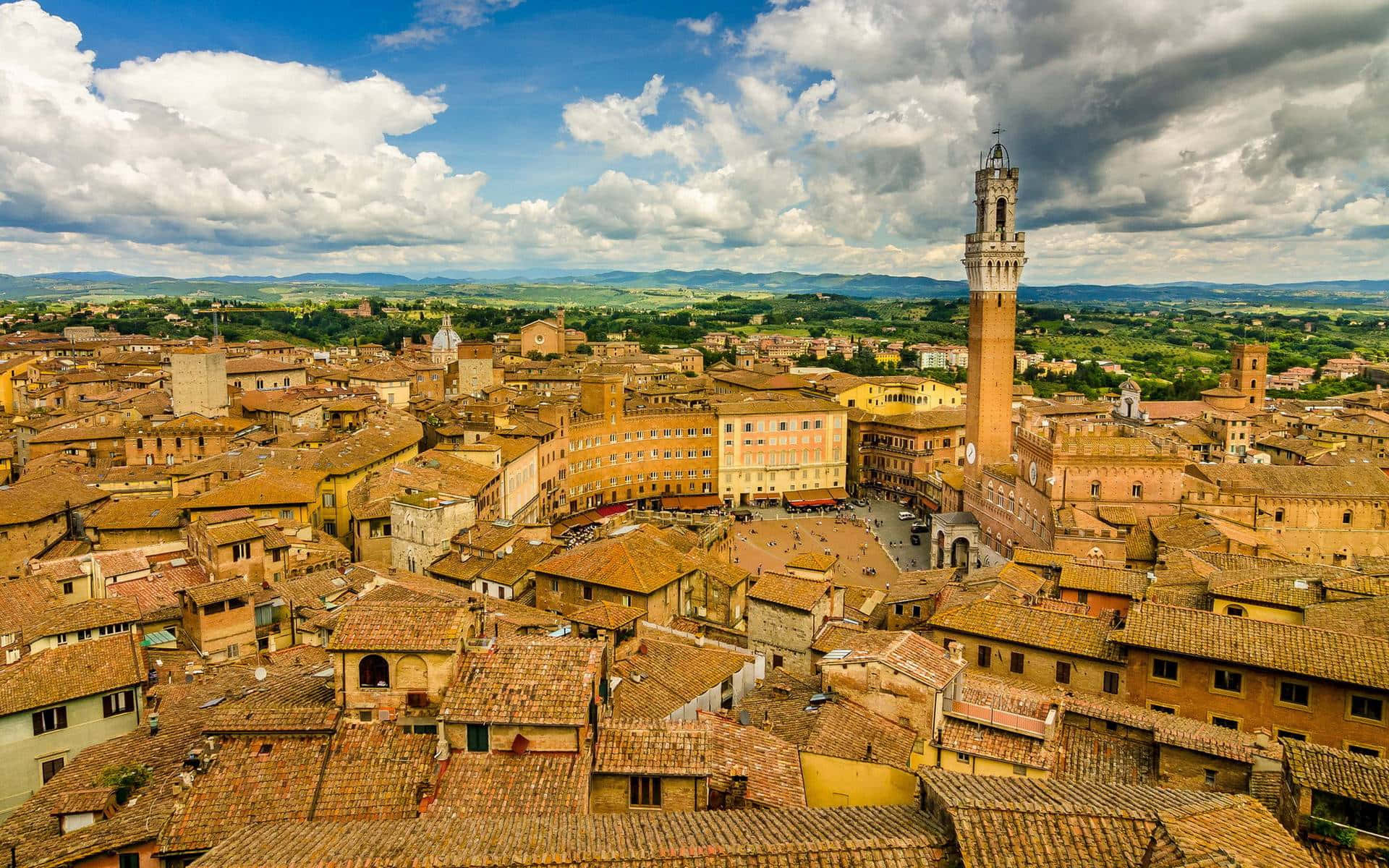 Siena, brick houses, terracotta roofs, Full HD Desktop Wallpaper