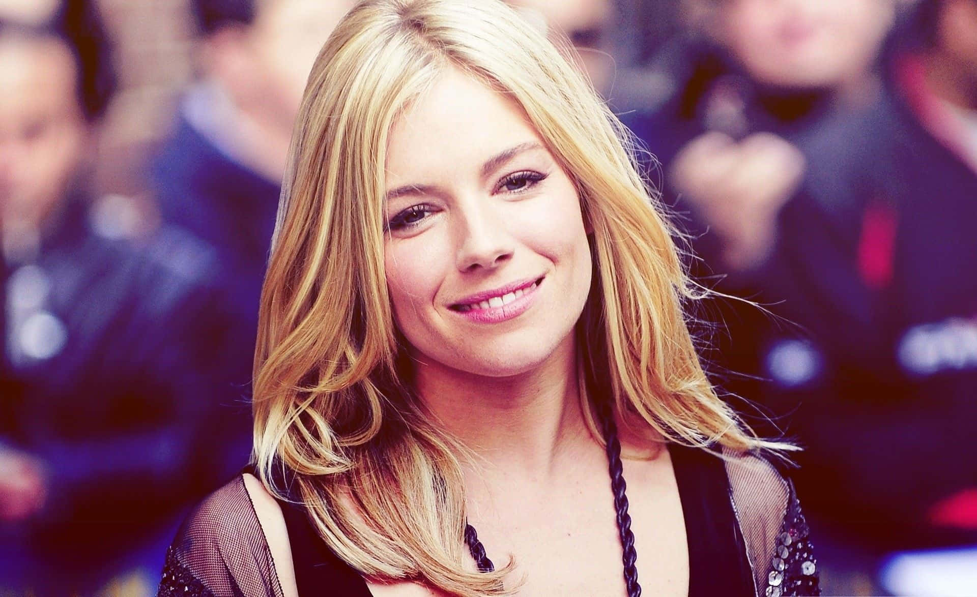 Sienna Miller, black dress, sheer sleeves, Full HD Desktop Wallpaper
