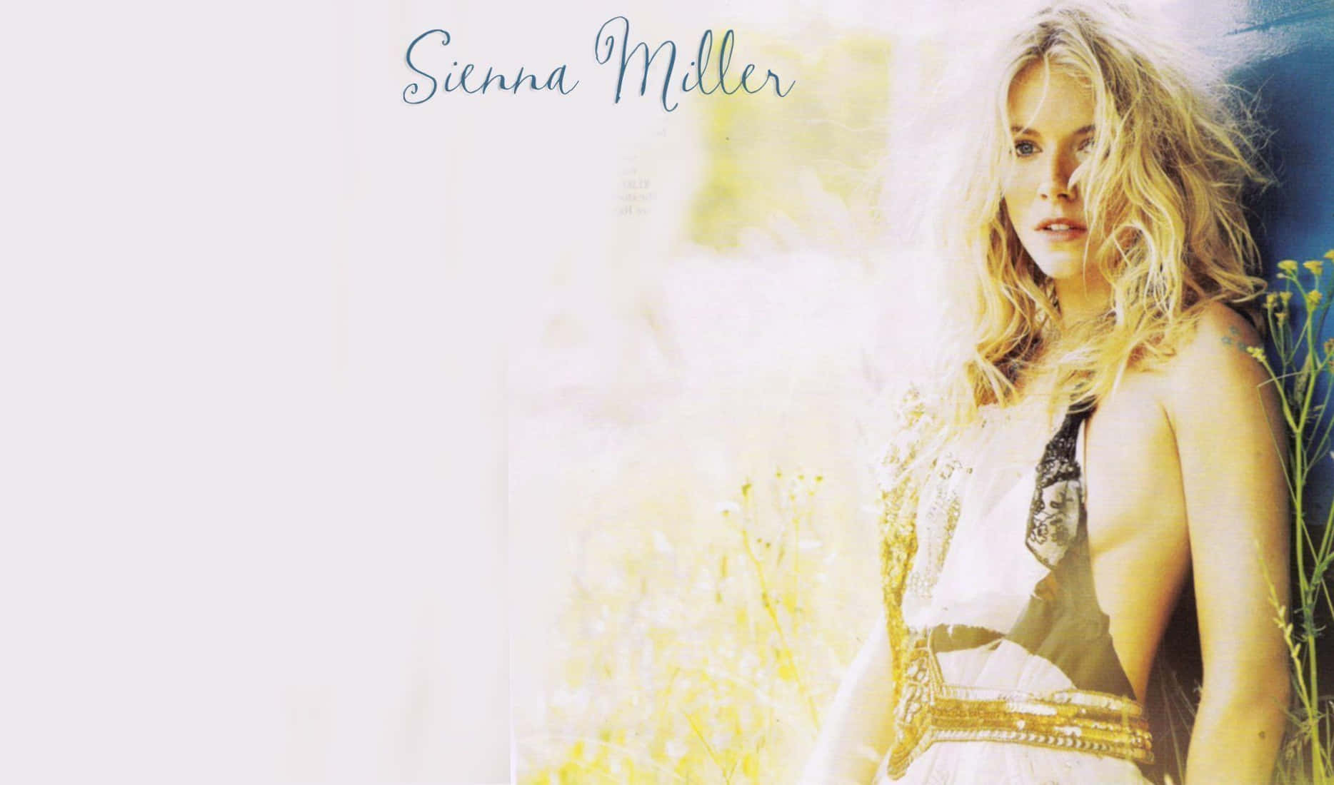 Sienna Miller, white dress, gold trim, HD Desktop Wallpaper