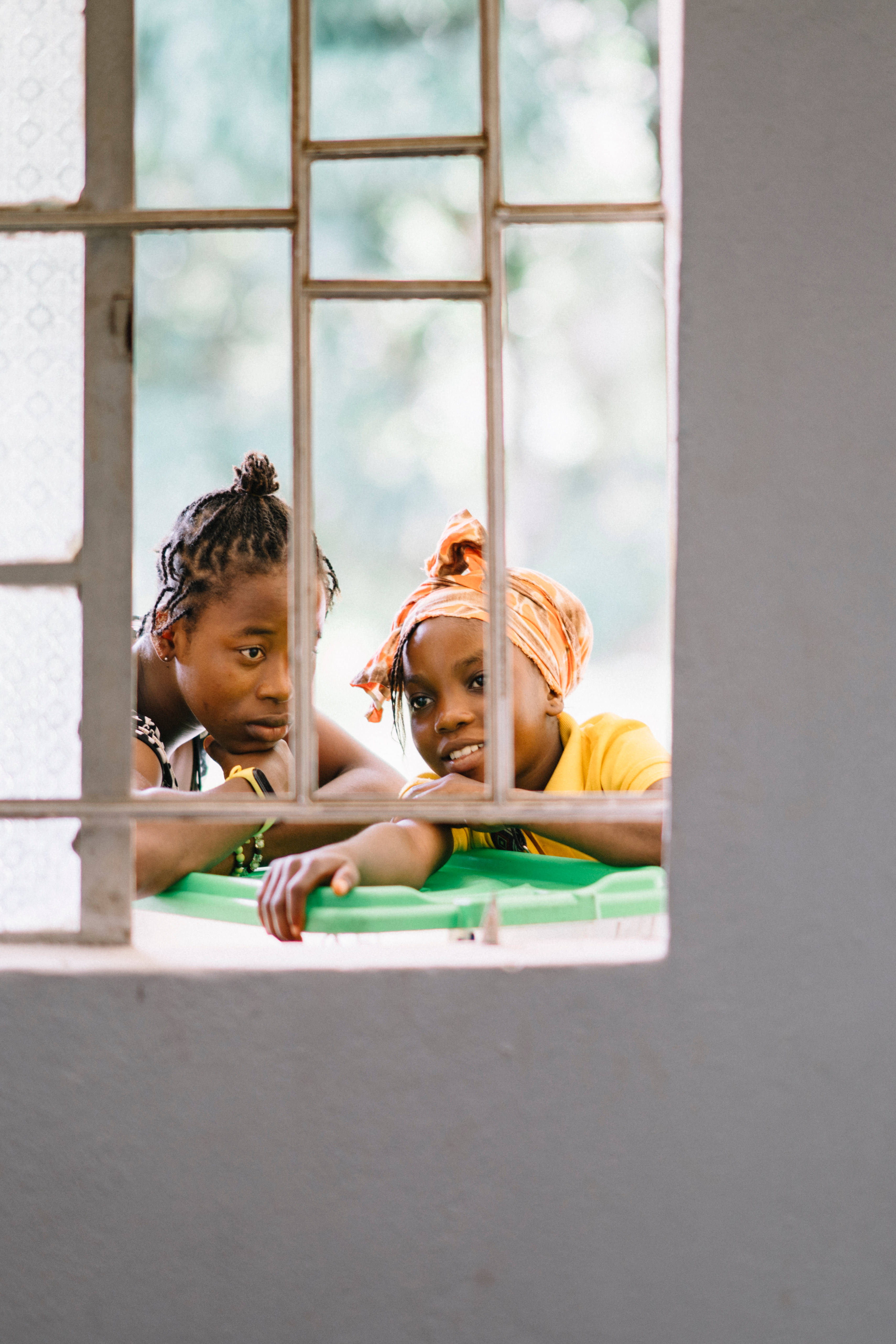 Sierra Leone, window frame, bright green ledge, 5K Phone Wallpaper
