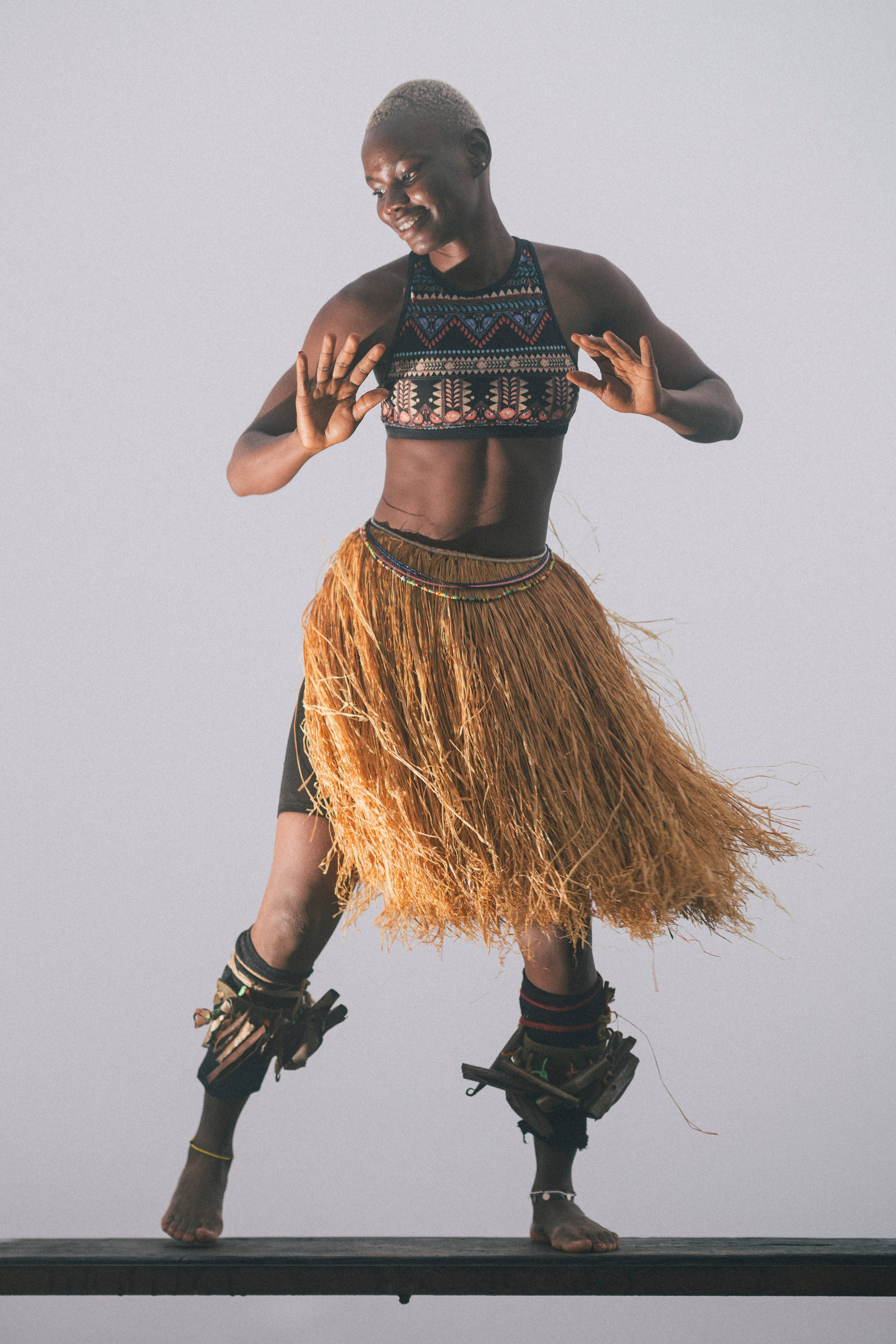 Sierra Leone, traditional grass skirt, patterned top, 5K Phone Wallpaper