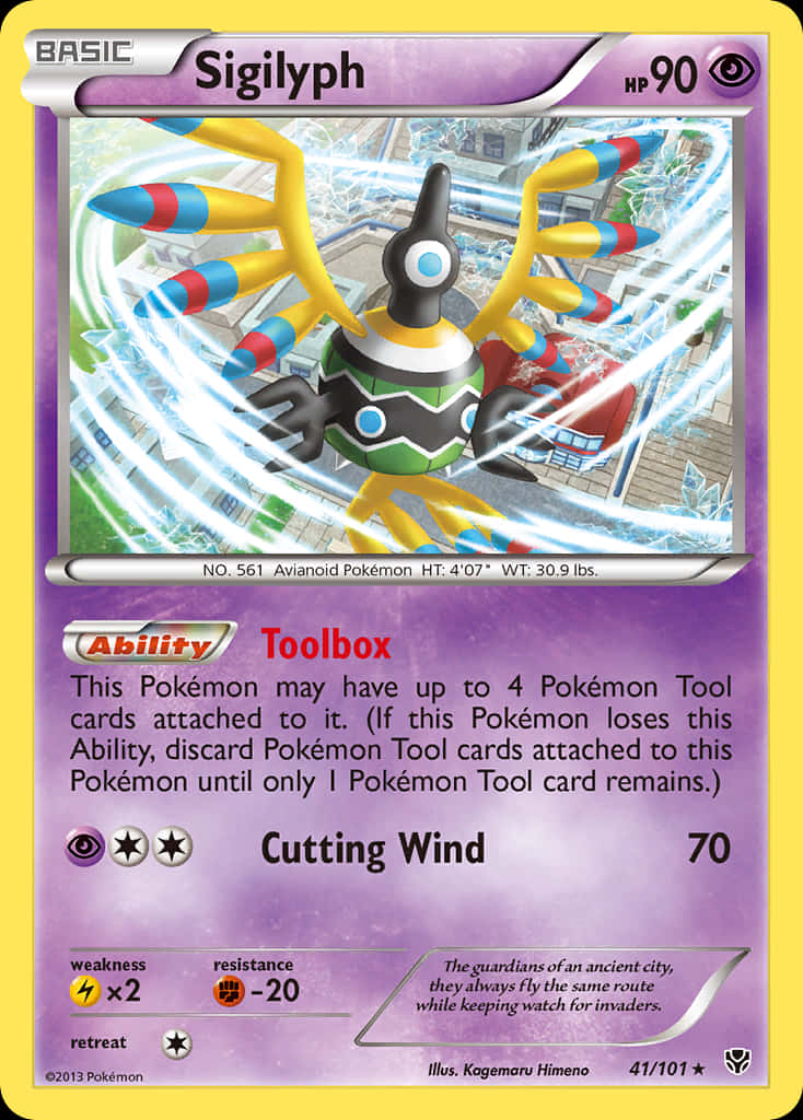 Sigilyph, toolbox ability, purple and yellow, SD Phone Wallpaper