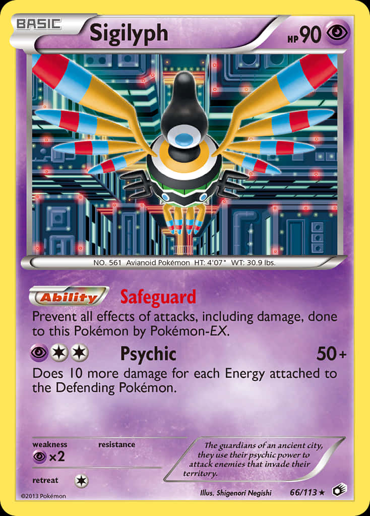 Sigilyph, Pokédex card, colorful wings, SD Phone Wallpaper