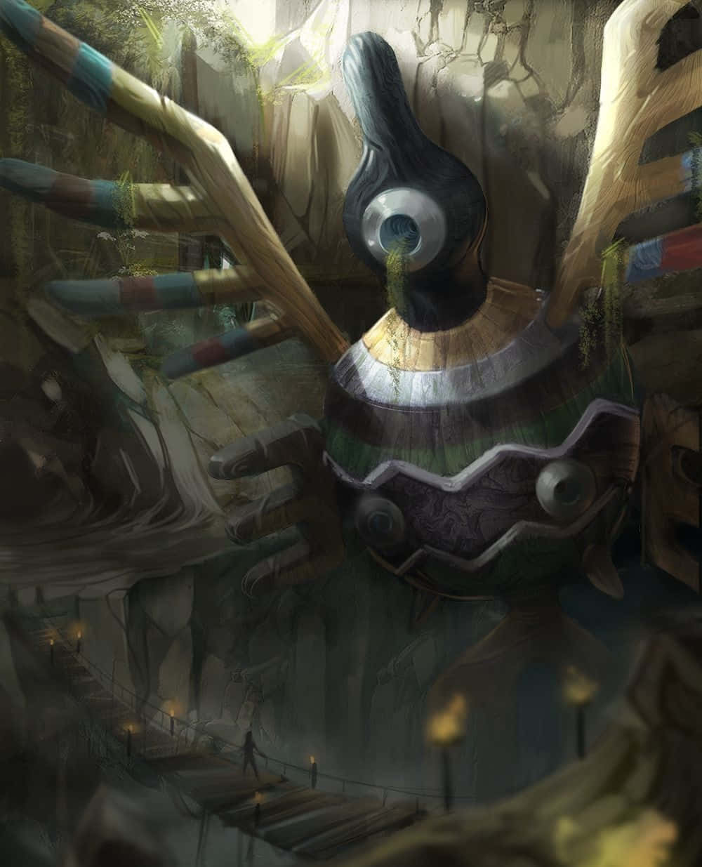 Sigilyph, colossal ancient mechanical creature, glowing eyes, SD Phone Wallpaper