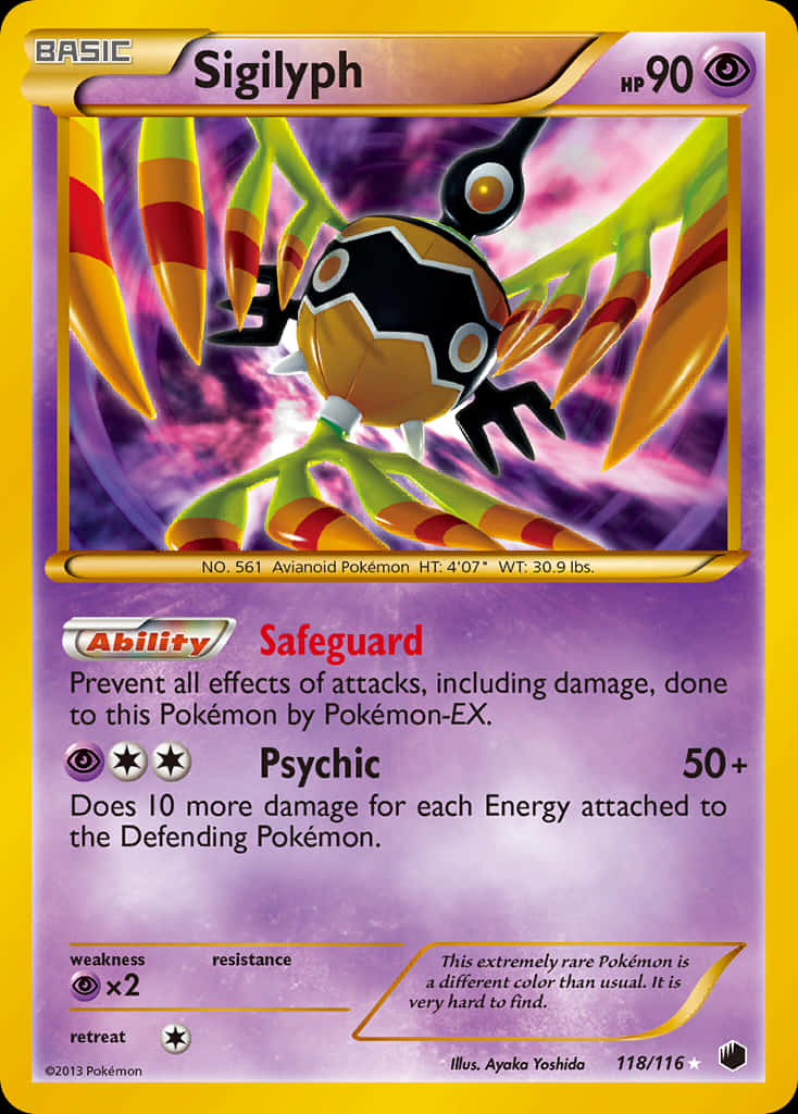 Sigilyph, Psychic-type Pokémon, glowing yellow and red limbs, SD Phone Wallpaper