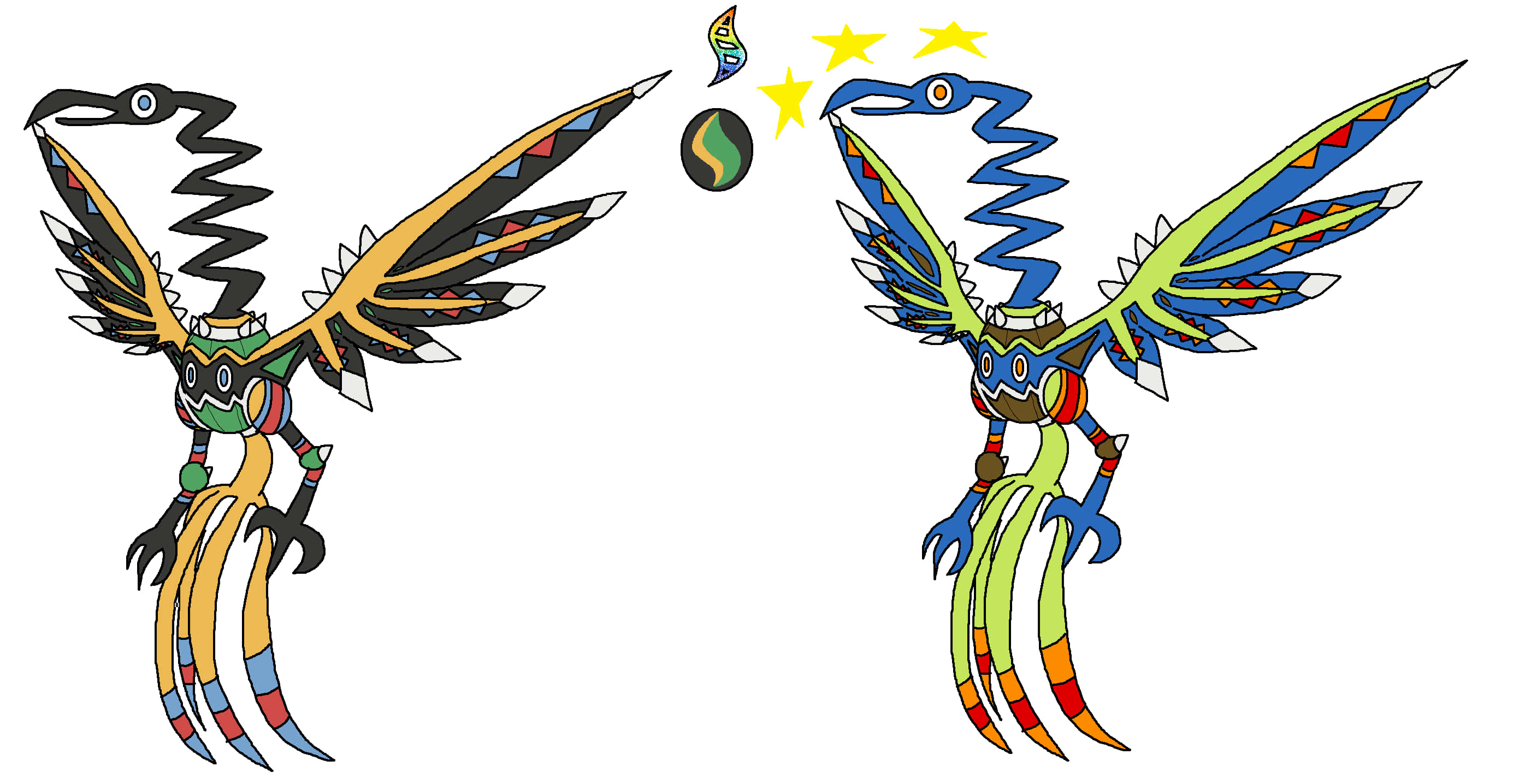 Sigilyph, stylized bird-like creatures, patterned wings, 2K Desktop Wallpaper