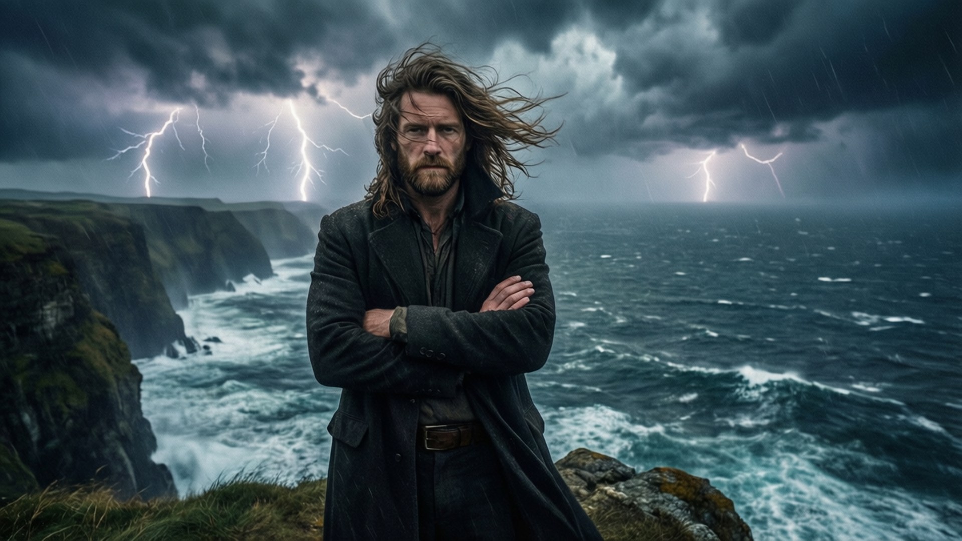 Silas, stormy cliff, stormy sea, Full HD Desktop Wallpaper