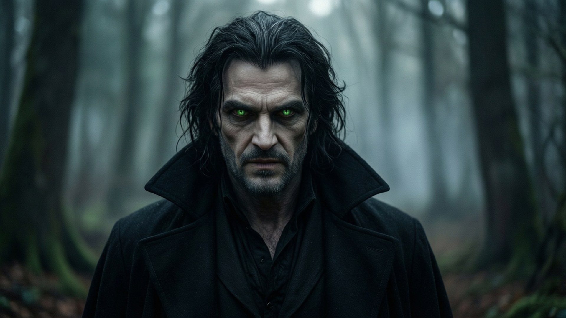 Silas Karlisle, misty forest, intense eyes, Full HD Desktop Wallpaper