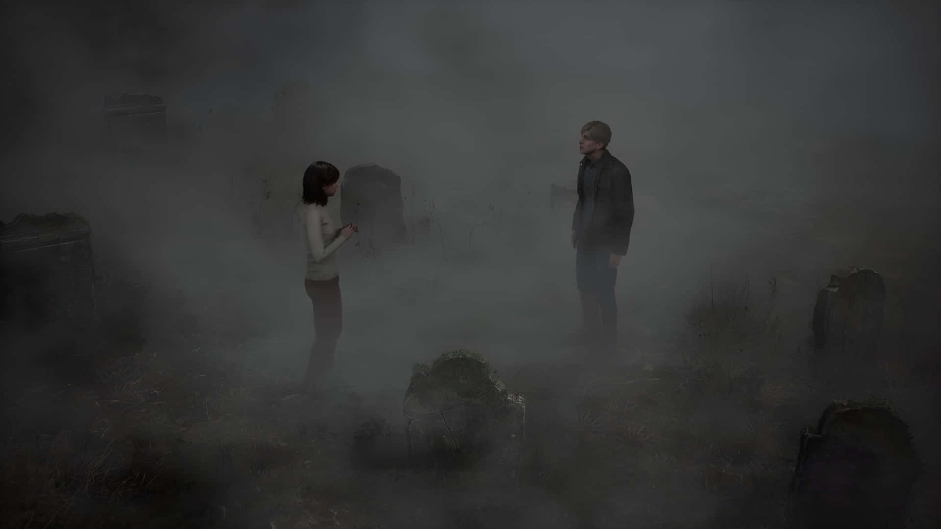 Silent Hill 2, foggy cemetery, weathered tombstones, Full HD Desktop Wallpaper