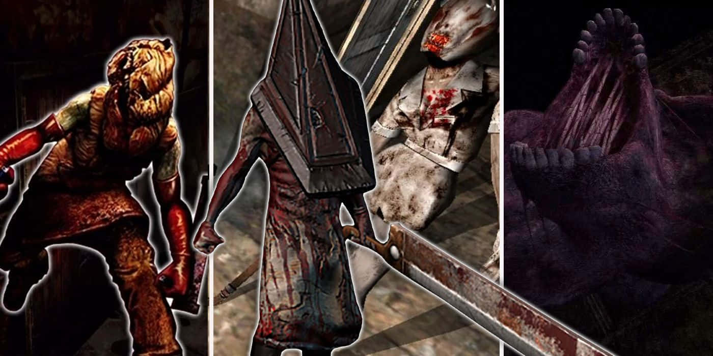 Silent Hill Characters, grotesque horror monsters, bloodied weapons, HD Desktop Wallpaper