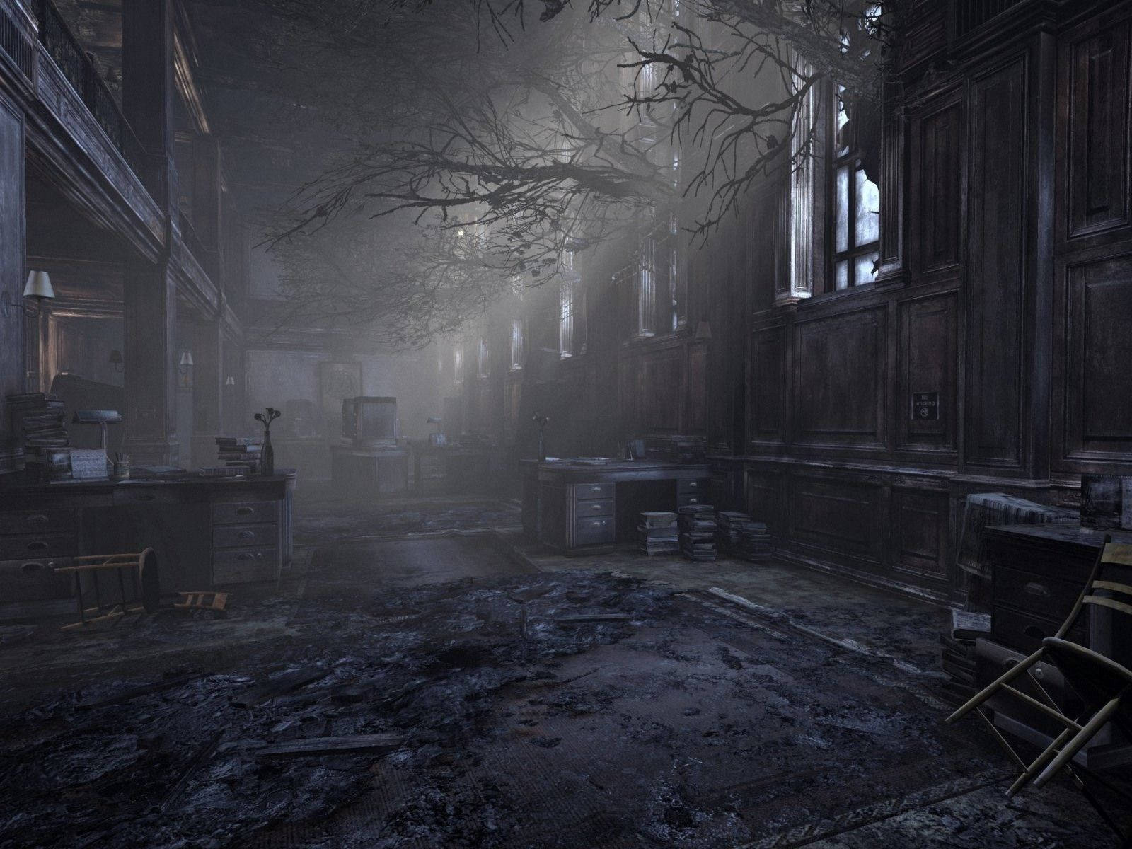 Silent Hill, abandoned office, broken furniture, HD Desktop Wallpaper